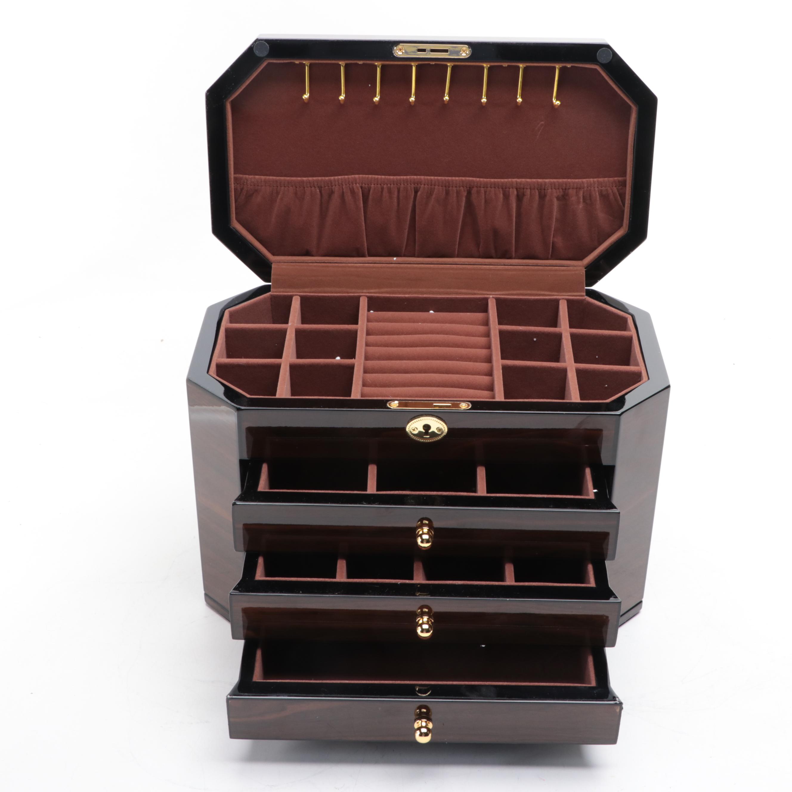 Woodgrain and Lacquered Veneer Jewelry Box