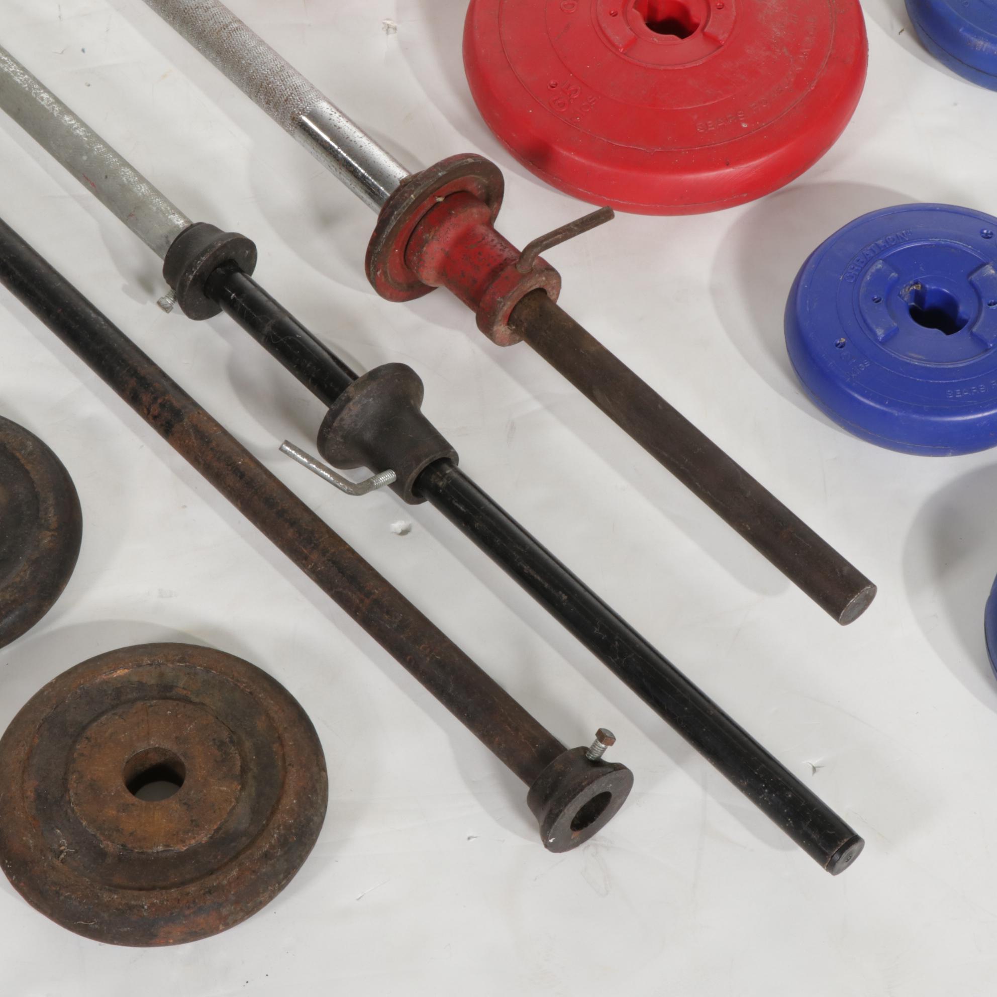 Three Steel Barbells With Assorted Weight Sets