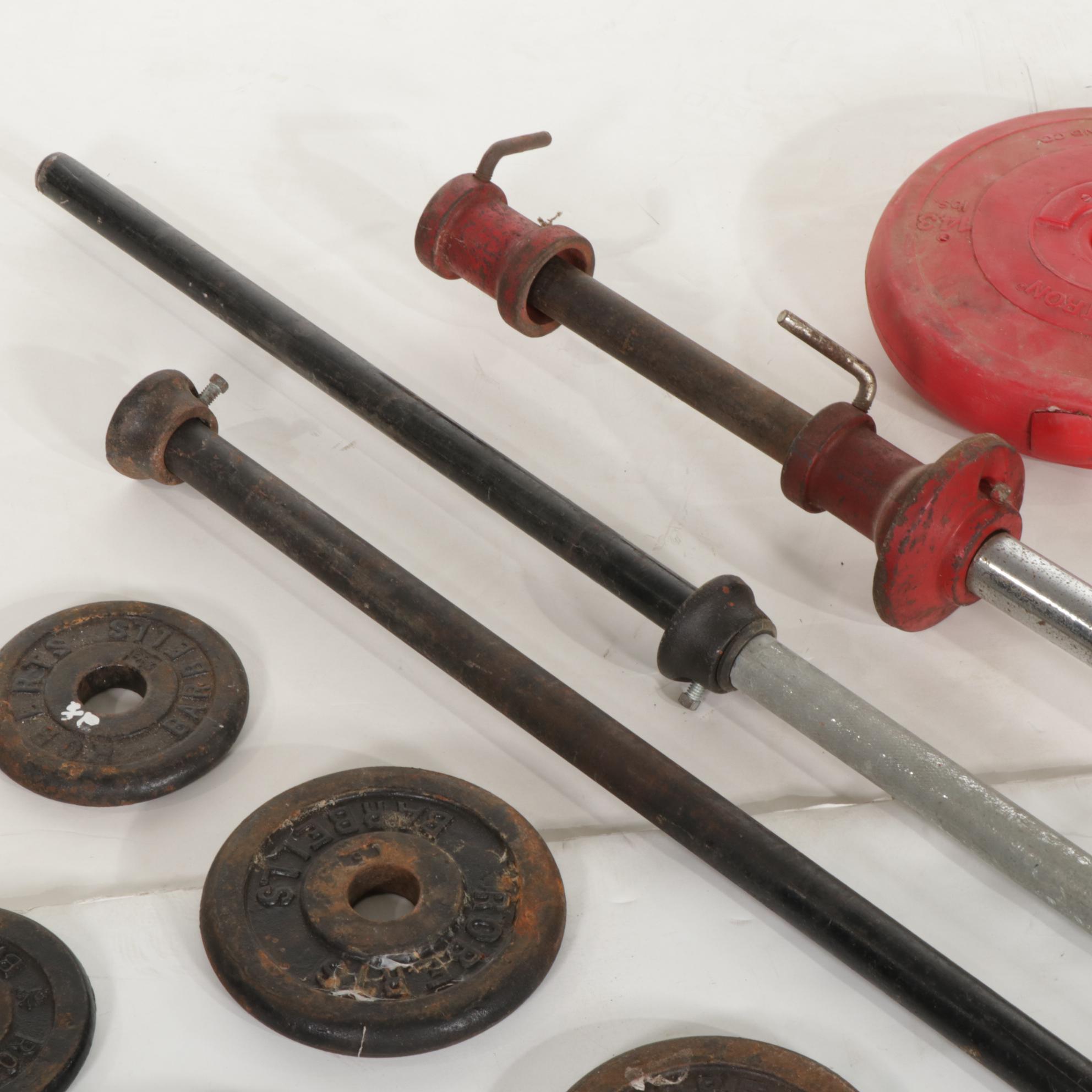 Three Steel Barbells With Assorted Weight Sets