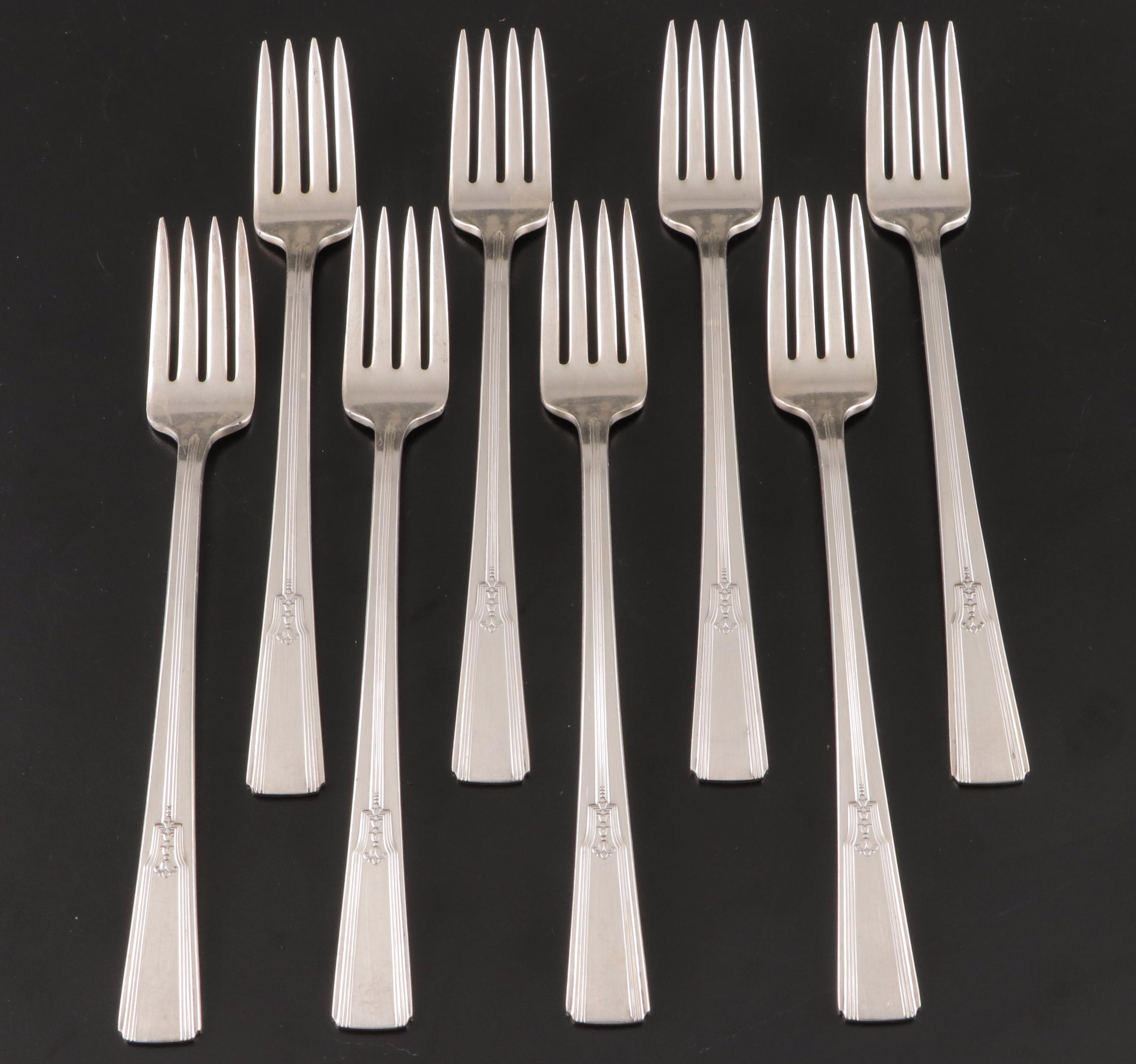 Wm. Rogers Mfg. Art Deco Style Silver Plate Flatware with Other Silver Flatware