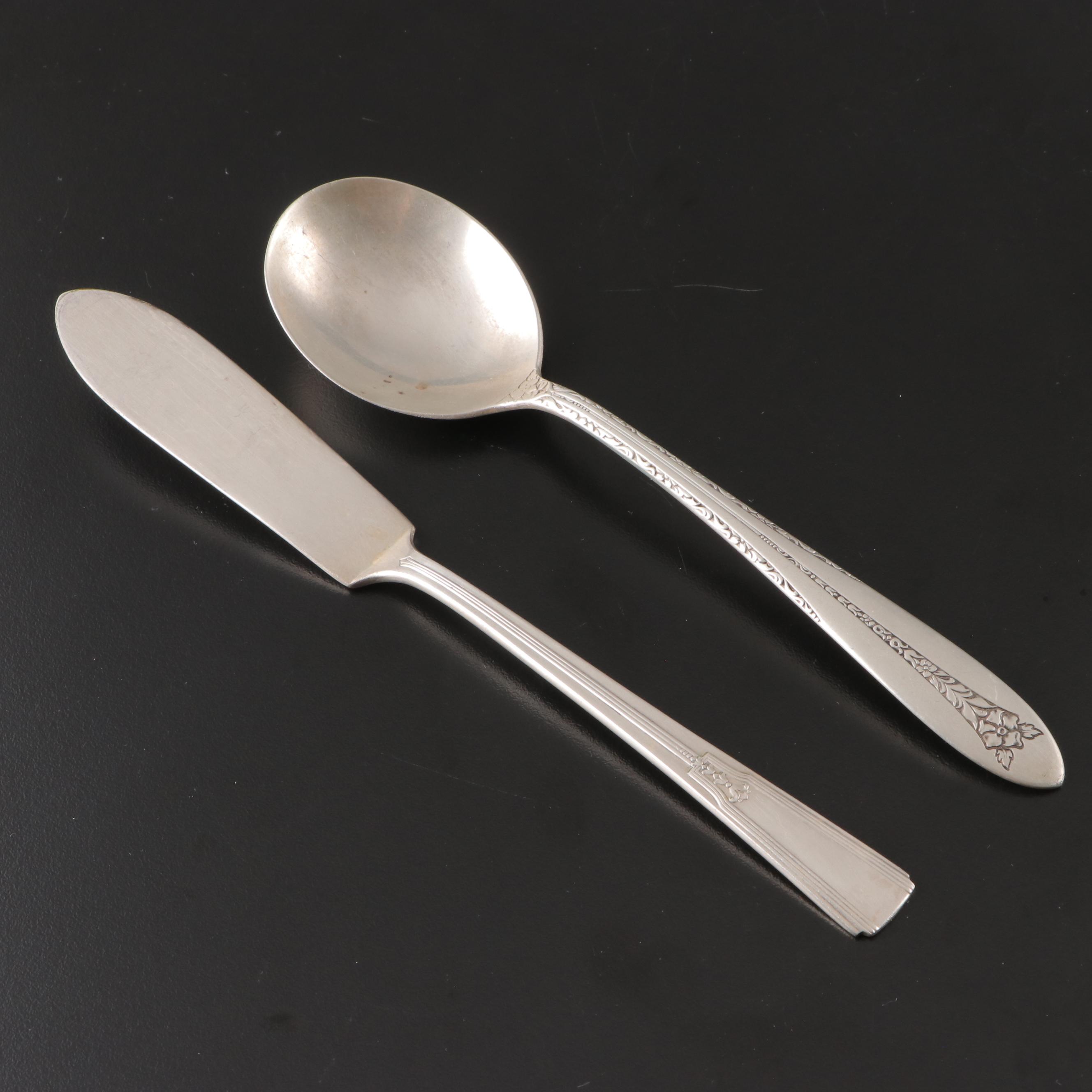 Wm. Rogers Mfg. Art Deco Style Silver Plate Flatware with Other Silver Flatware