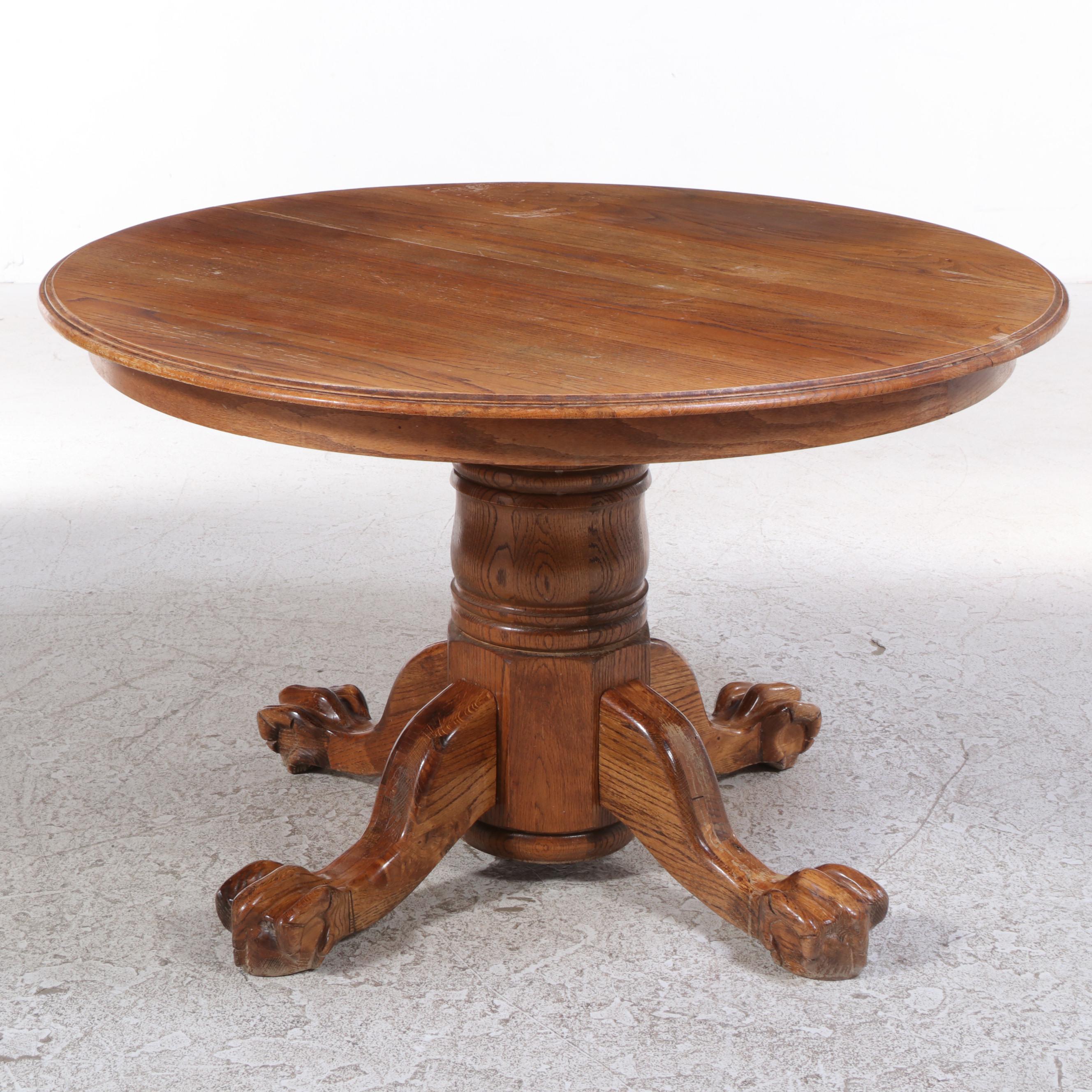Victorian Style Oak Pedestal Dining Table with Six Windsor Chairs