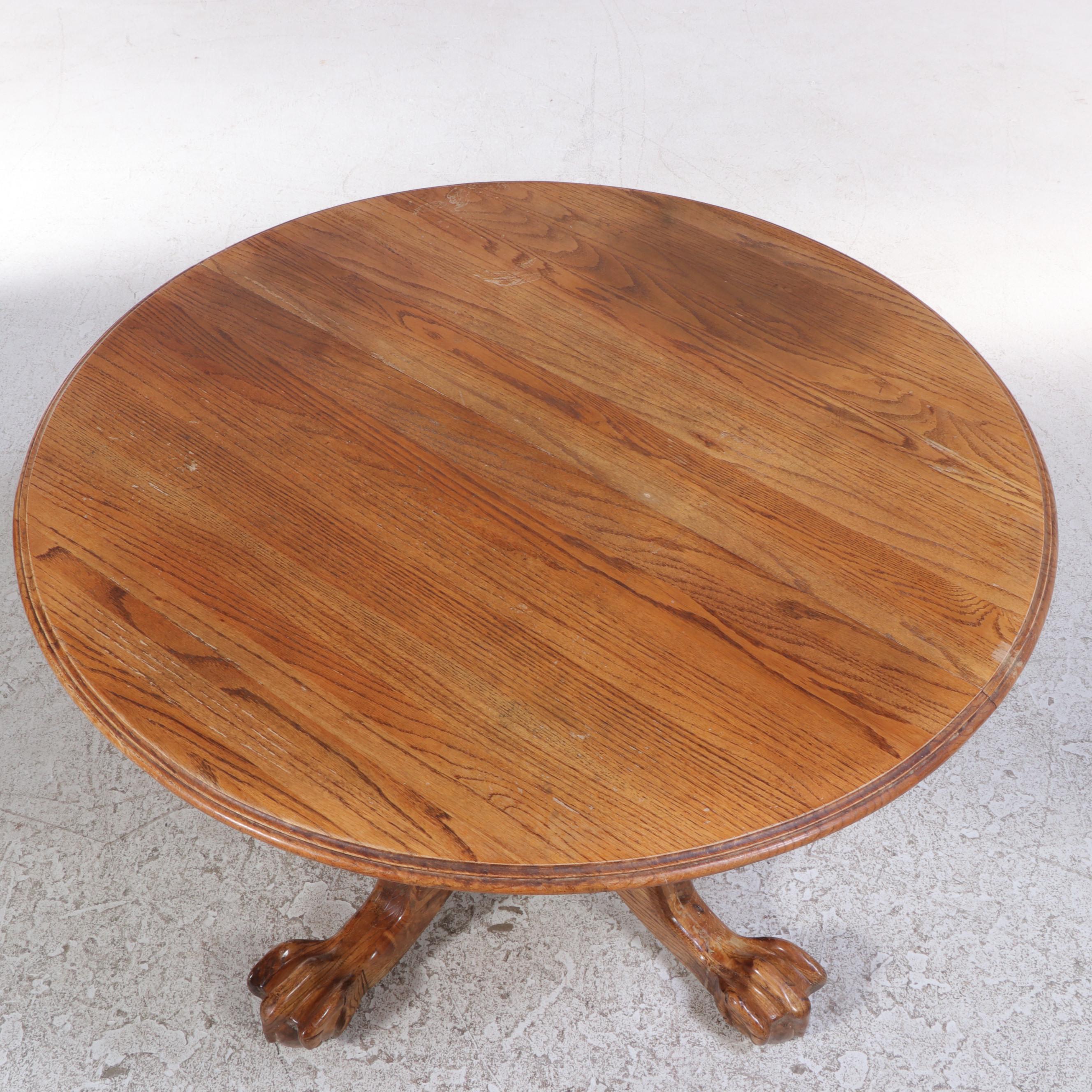 Victorian Style Oak Pedestal Dining Table with Six Windsor Chairs