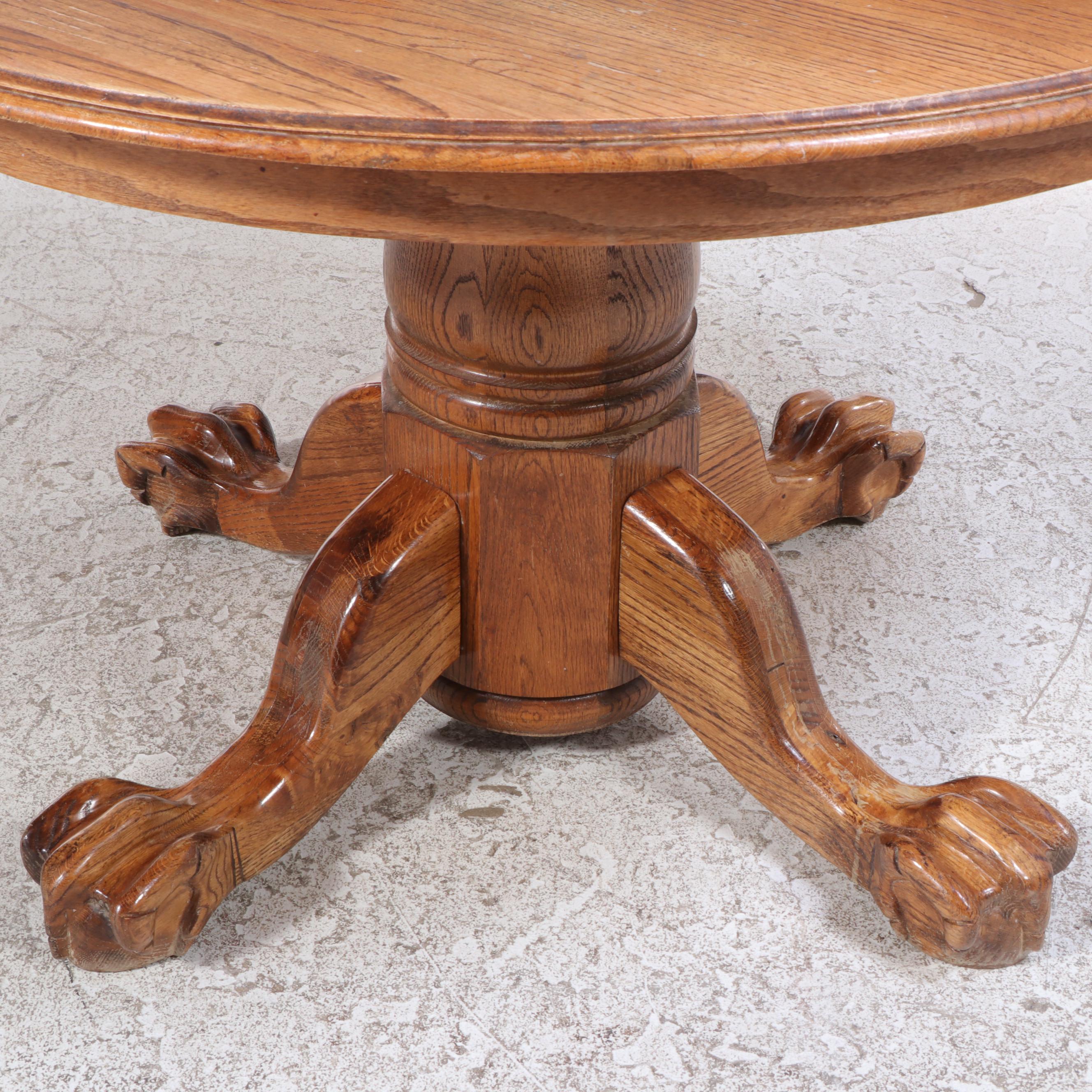 Victorian Style Oak Pedestal Dining Table with Six Windsor Chairs