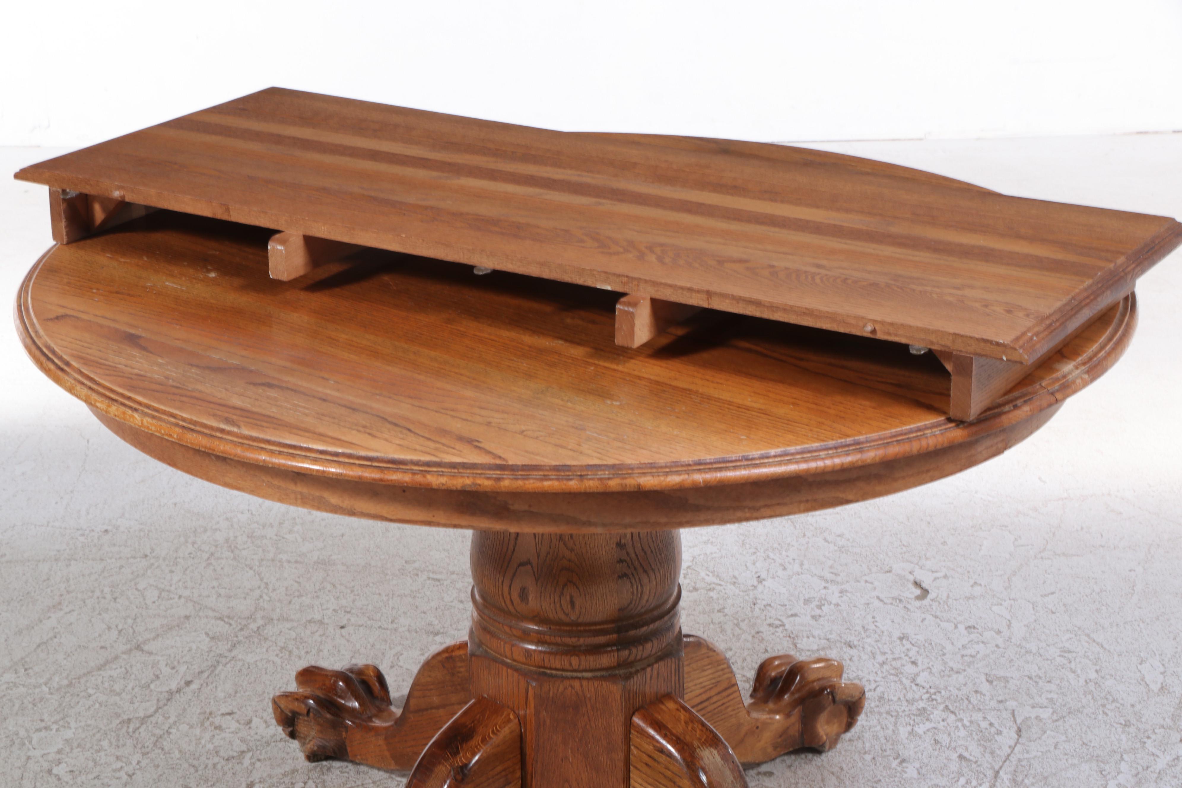 Victorian Style Oak Pedestal Dining Table with Six Windsor Chairs