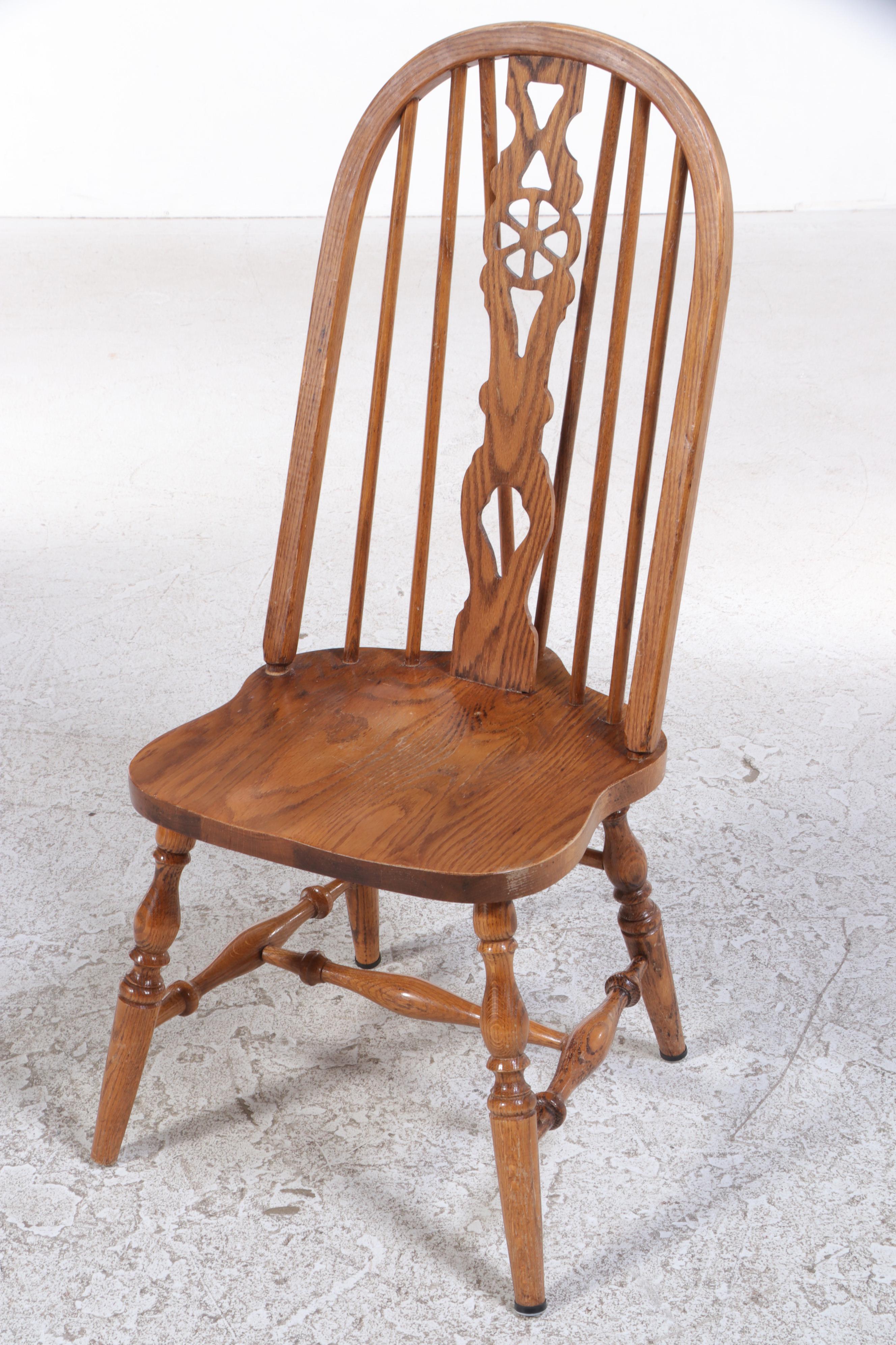 Victorian Style Oak Pedestal Dining Table with Six Windsor Chairs