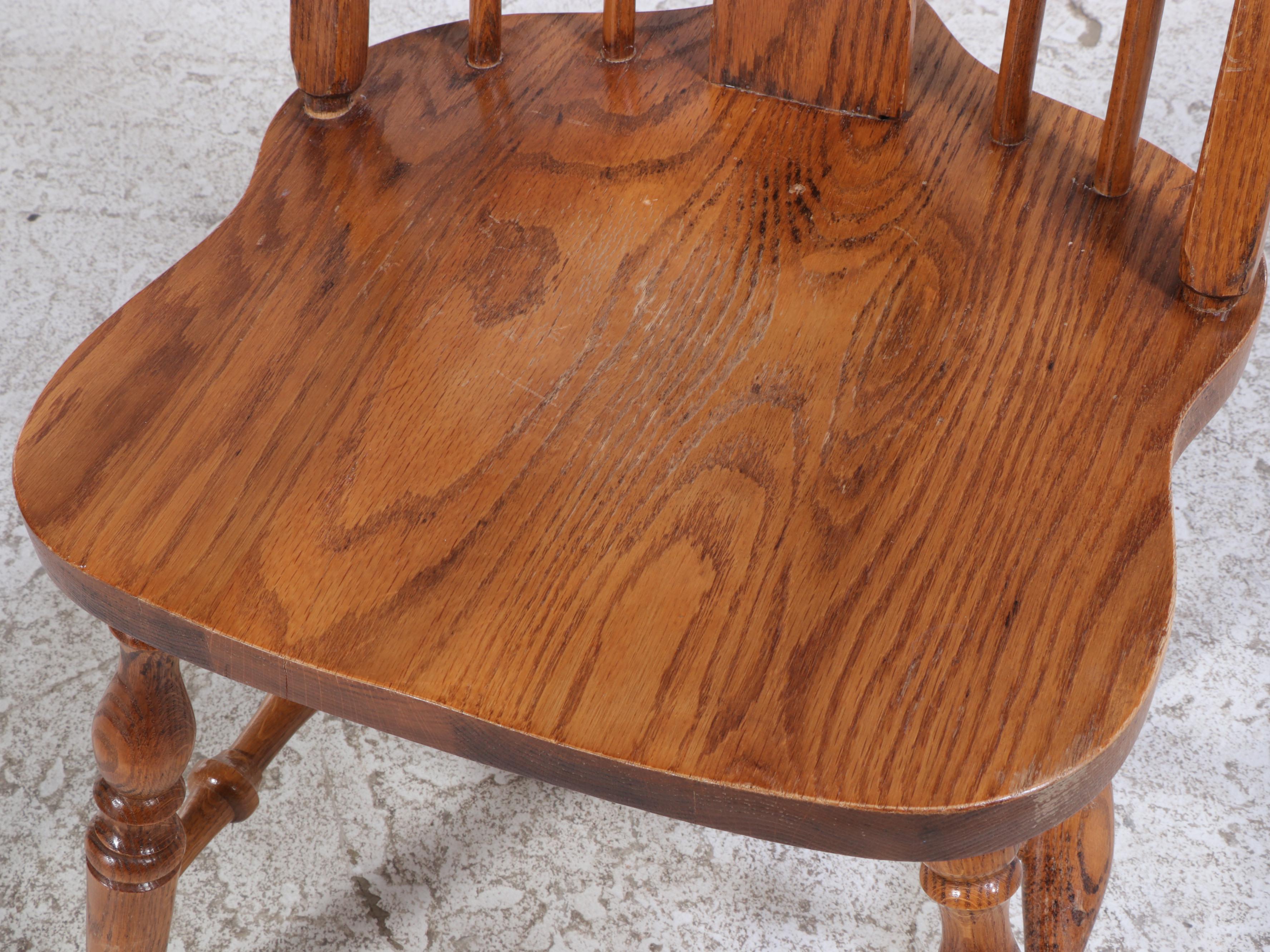 Victorian Style Oak Pedestal Dining Table with Six Windsor Chairs