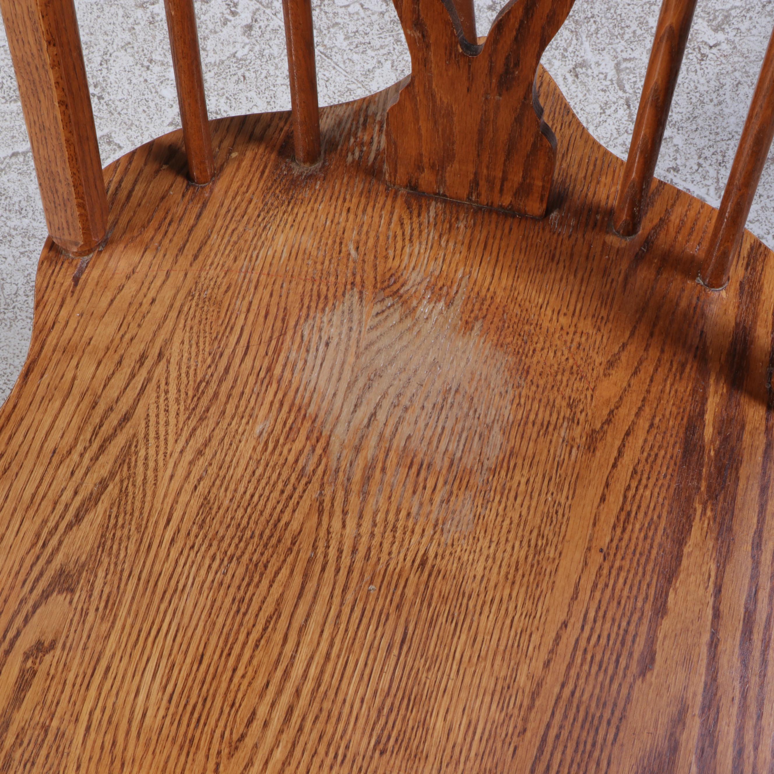 Victorian Style Oak Pedestal Dining Table with Six Windsor Chairs