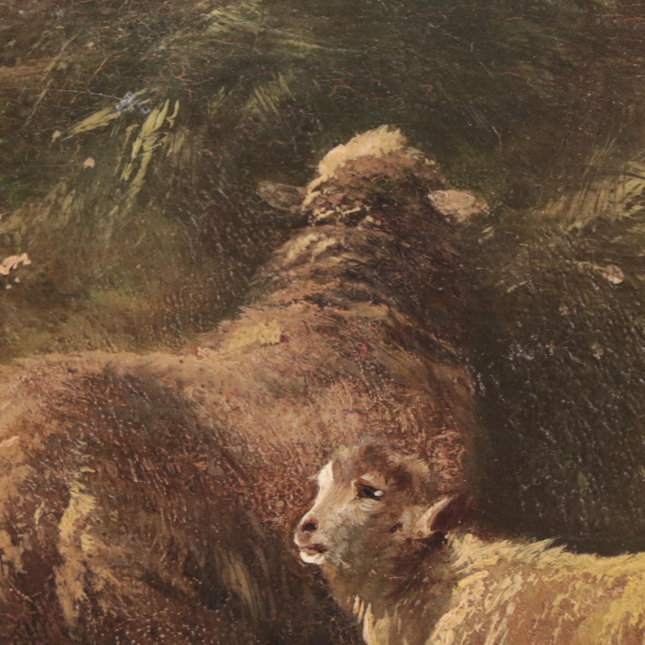 Oil Painting of Sheep In Barn