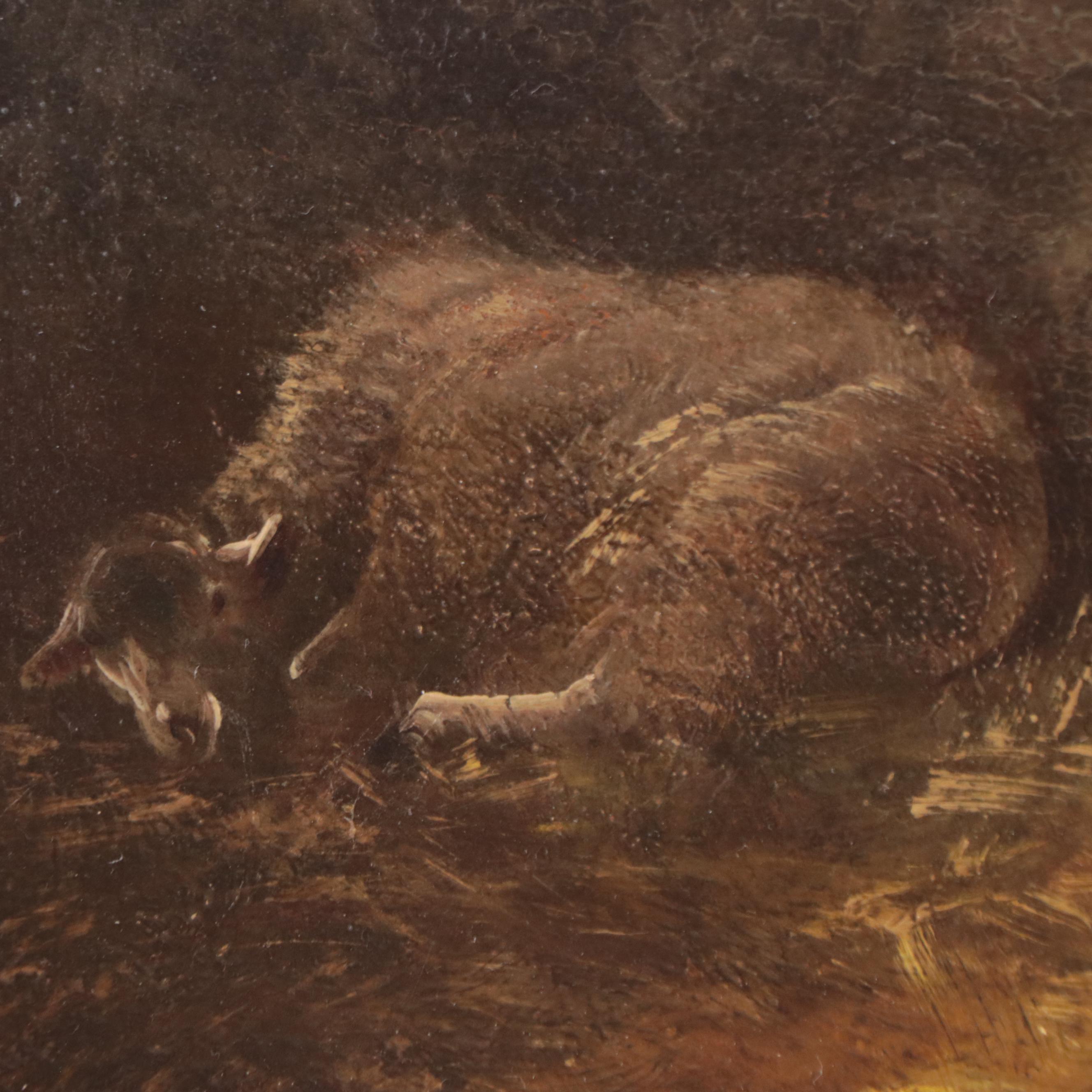 Oil Painting of Sheep In Barn