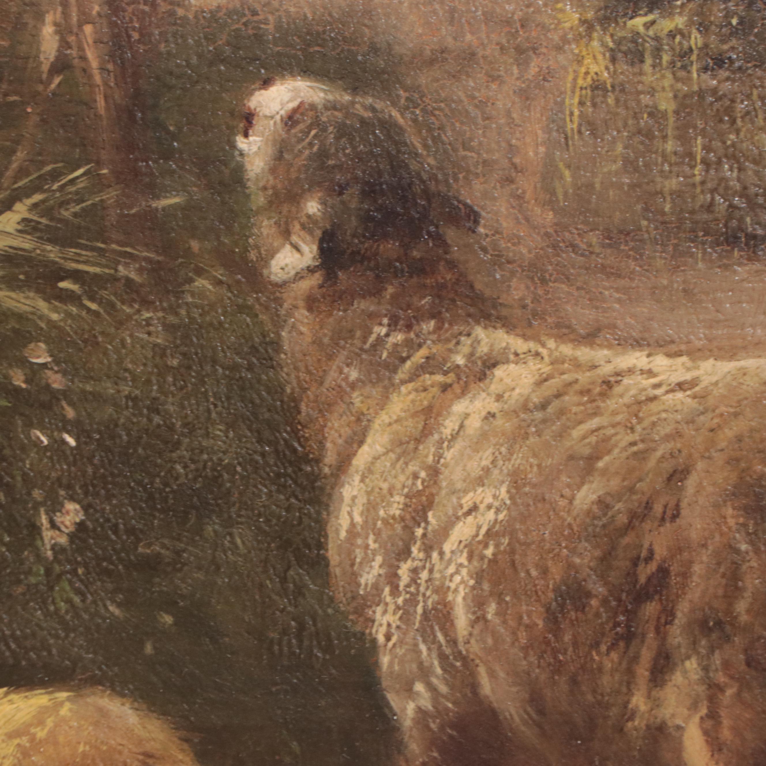 Oil Painting of Sheep In Barn