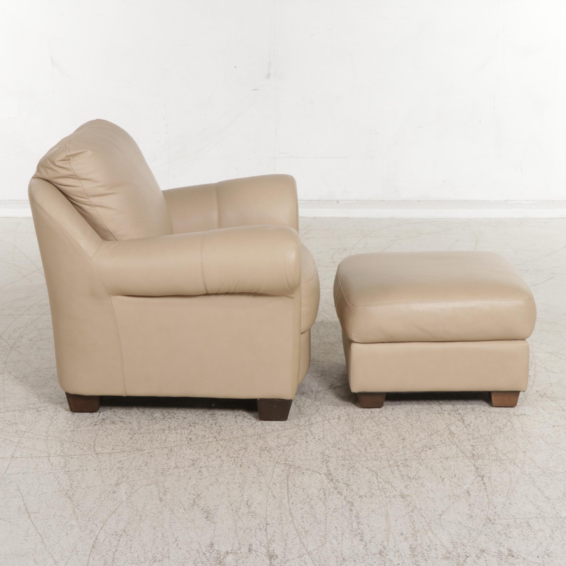 Contemporary Italsofa Leather Upholstered Armchair and Ottoman