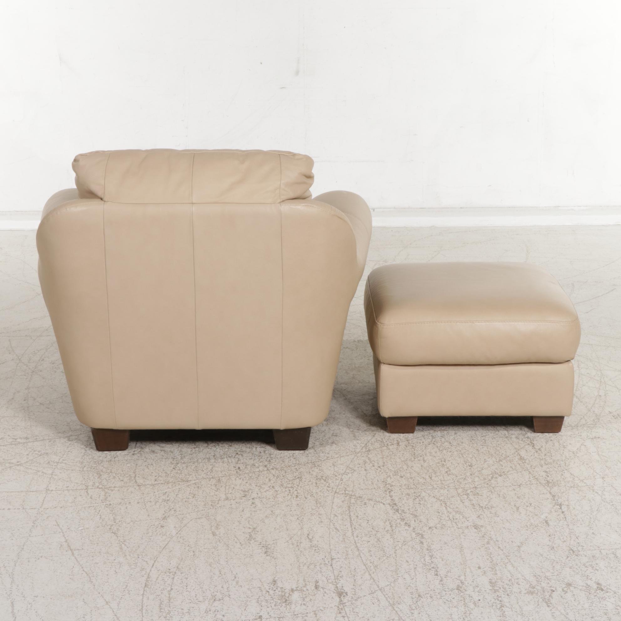 Contemporary Italsofa Leather Upholstered Armchair and Ottoman
