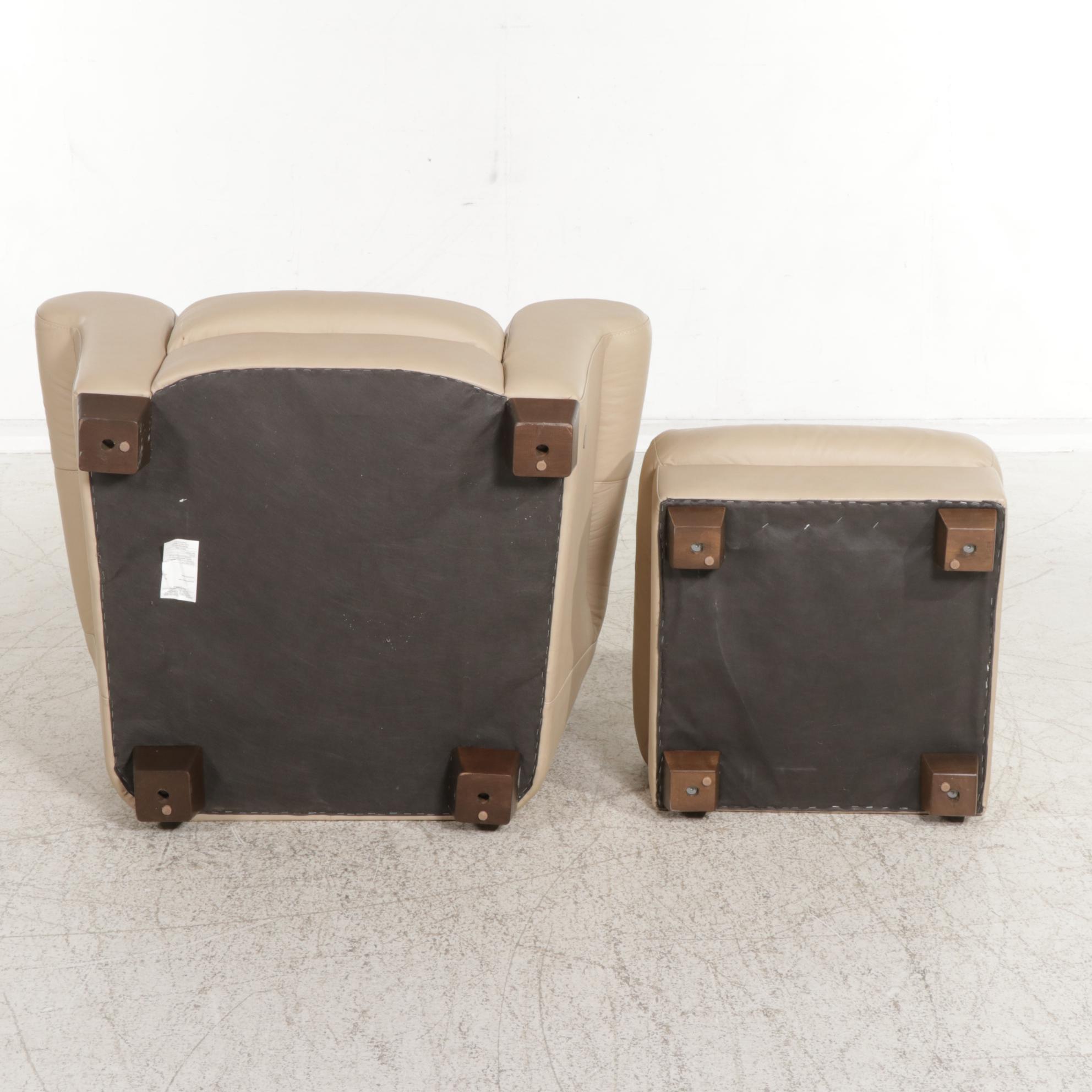 Contemporary Italsofa Leather Upholstered Armchair and Ottoman