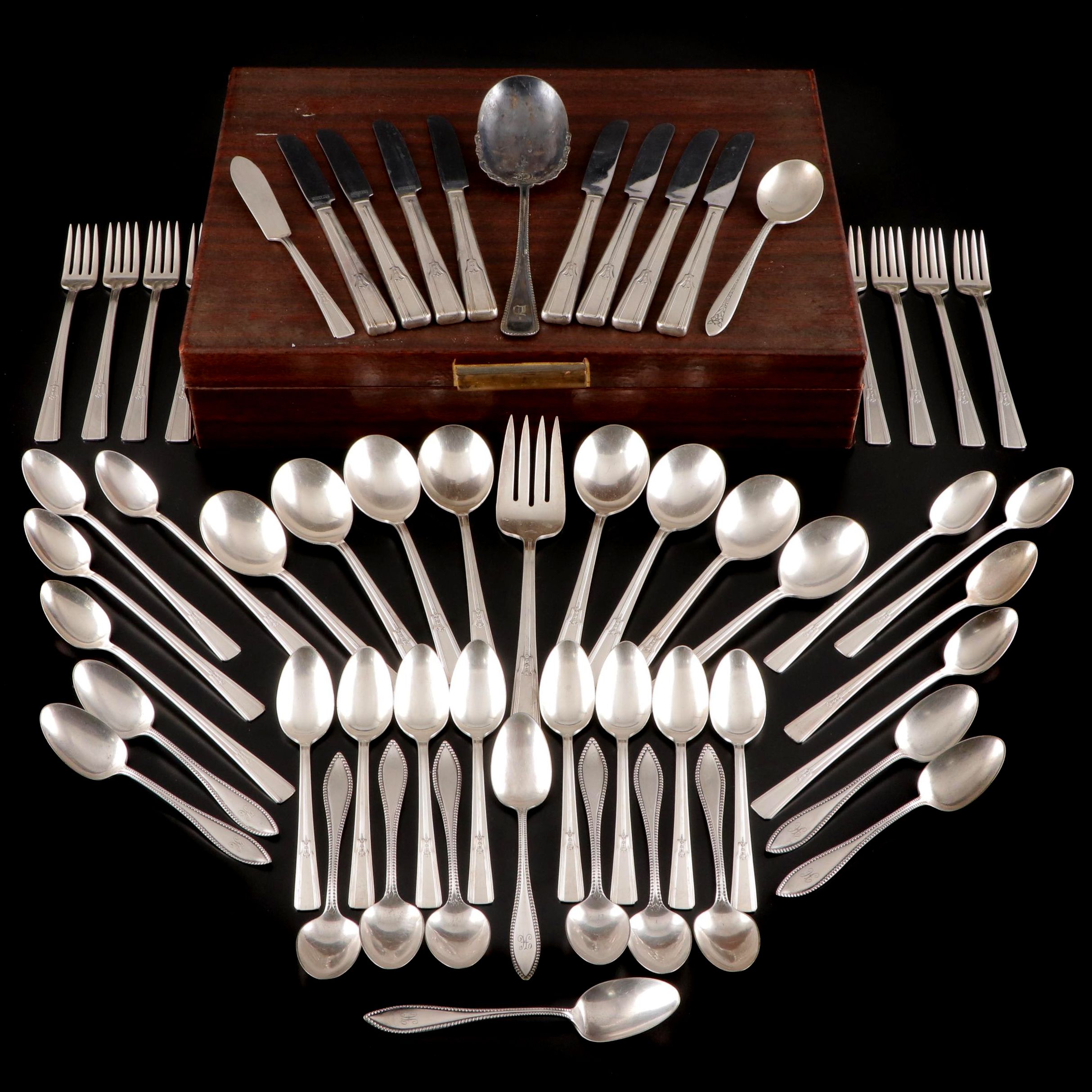 Wm. Rogers Mfg. Art Deco Style Silver Plate Flatware with Other Silver Flatware