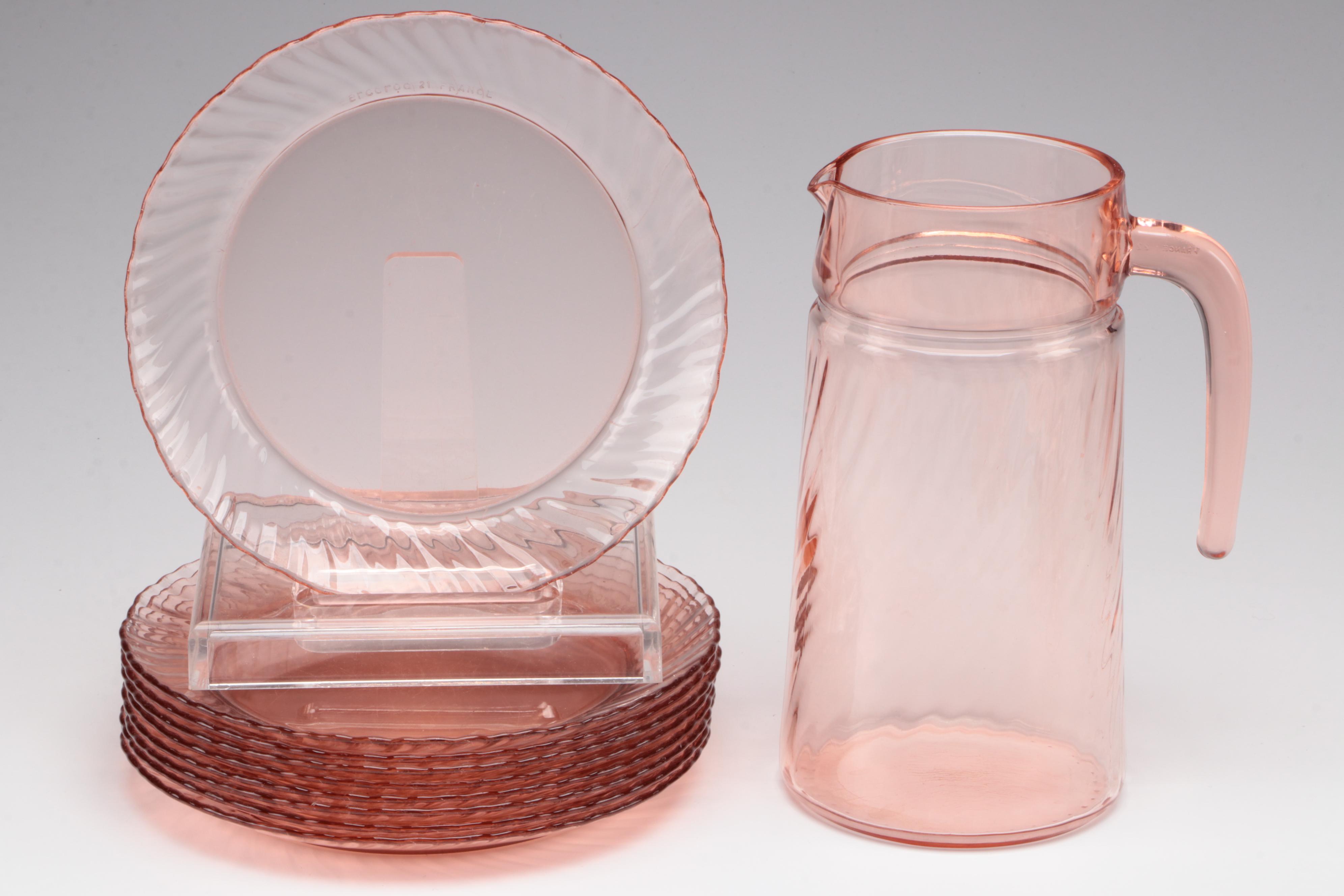 Cristal D'Arques-Durand "Rosaline Pink" Swirl Optic Glass Tableware