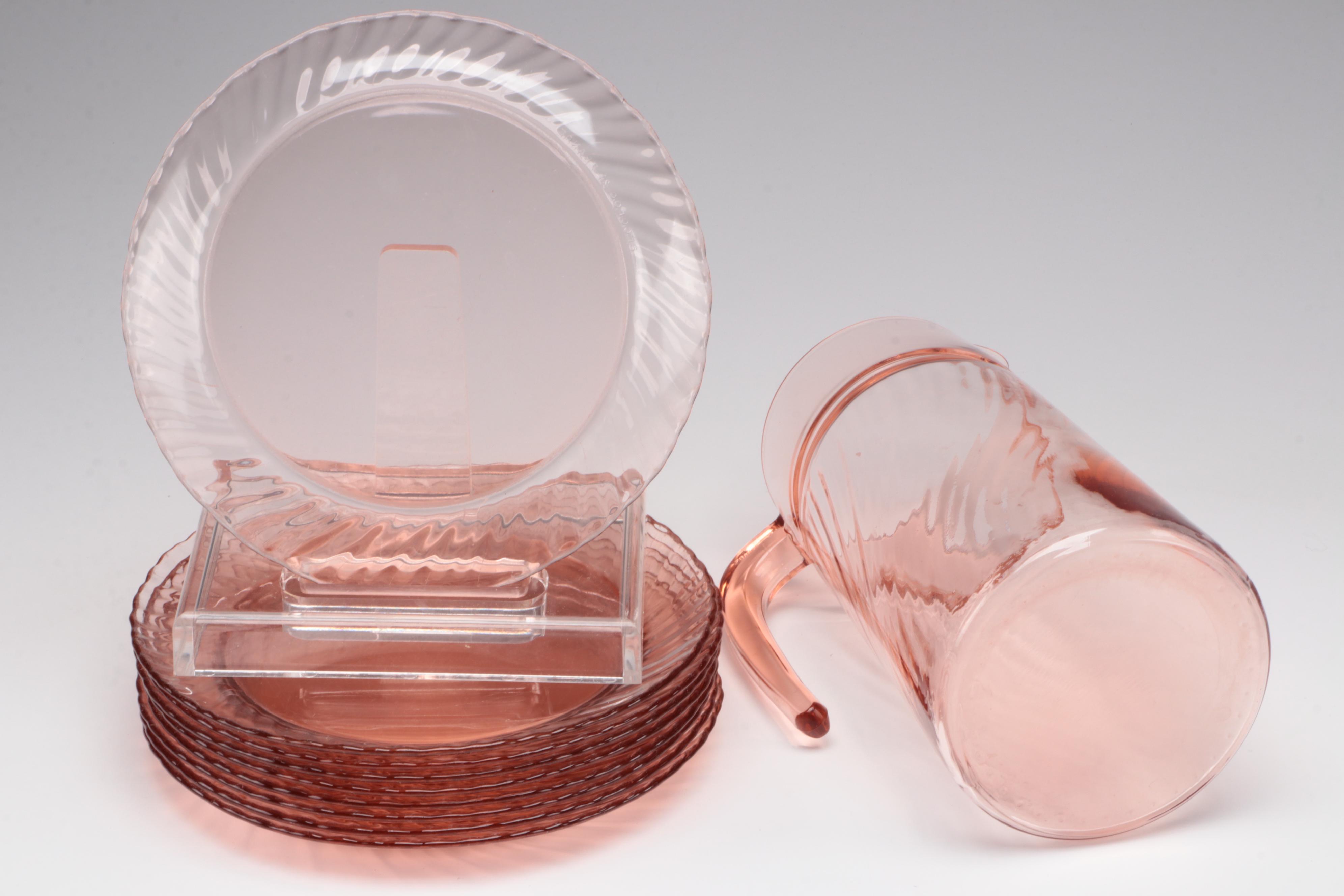 Cristal D'Arques-Durand "Rosaline Pink" Swirl Optic Glass Tableware