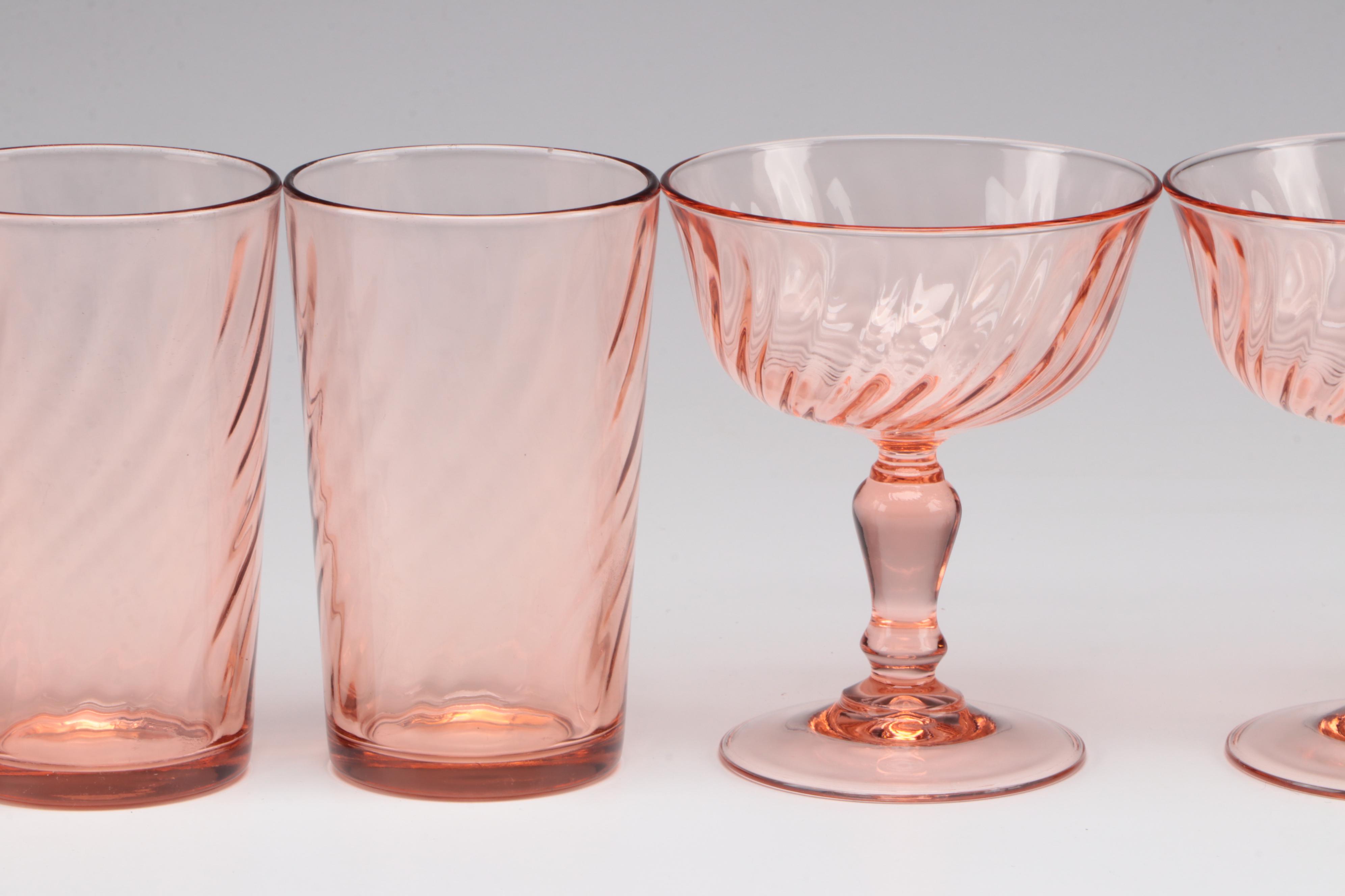 Cristal D'Arques-Durand "Rosaline Pink" Swirl Optic Glass Tableware