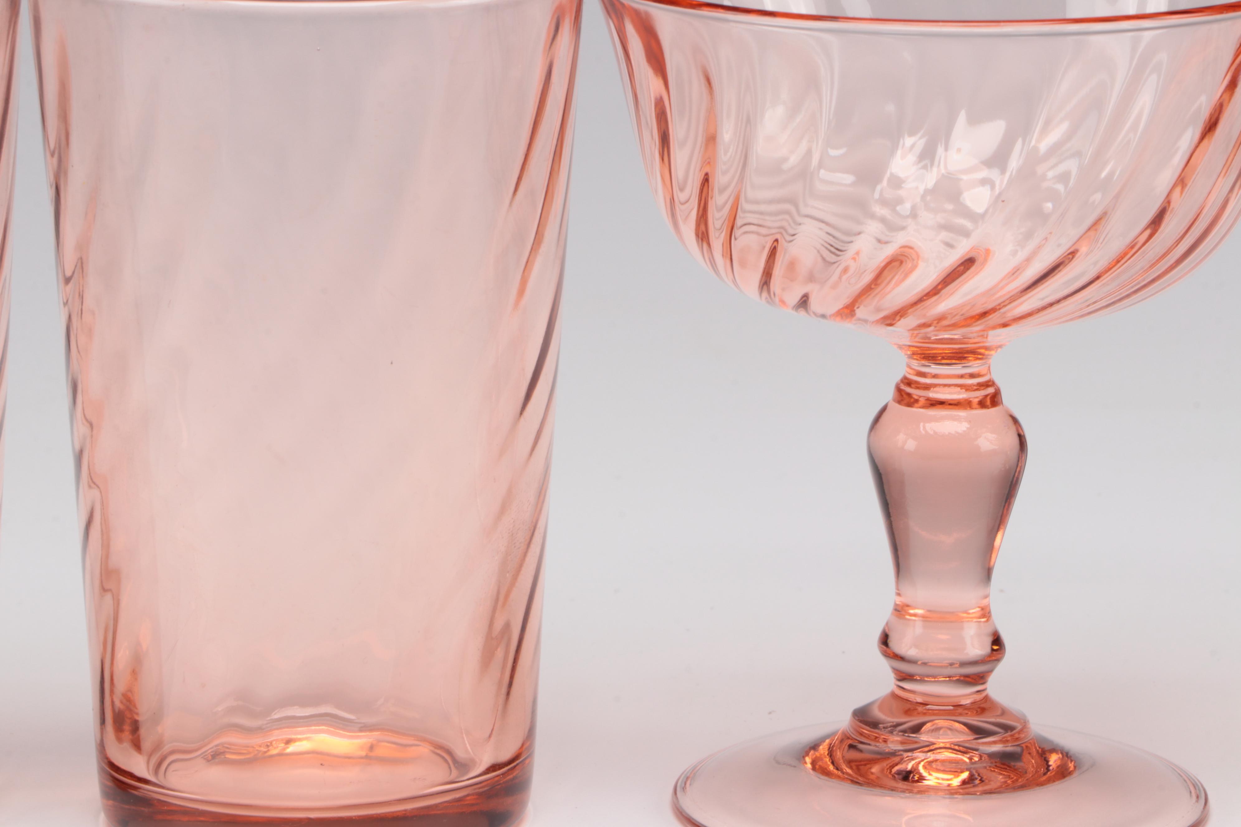 Cristal D'Arques-Durand "Rosaline Pink" Swirl Optic Glass Tableware