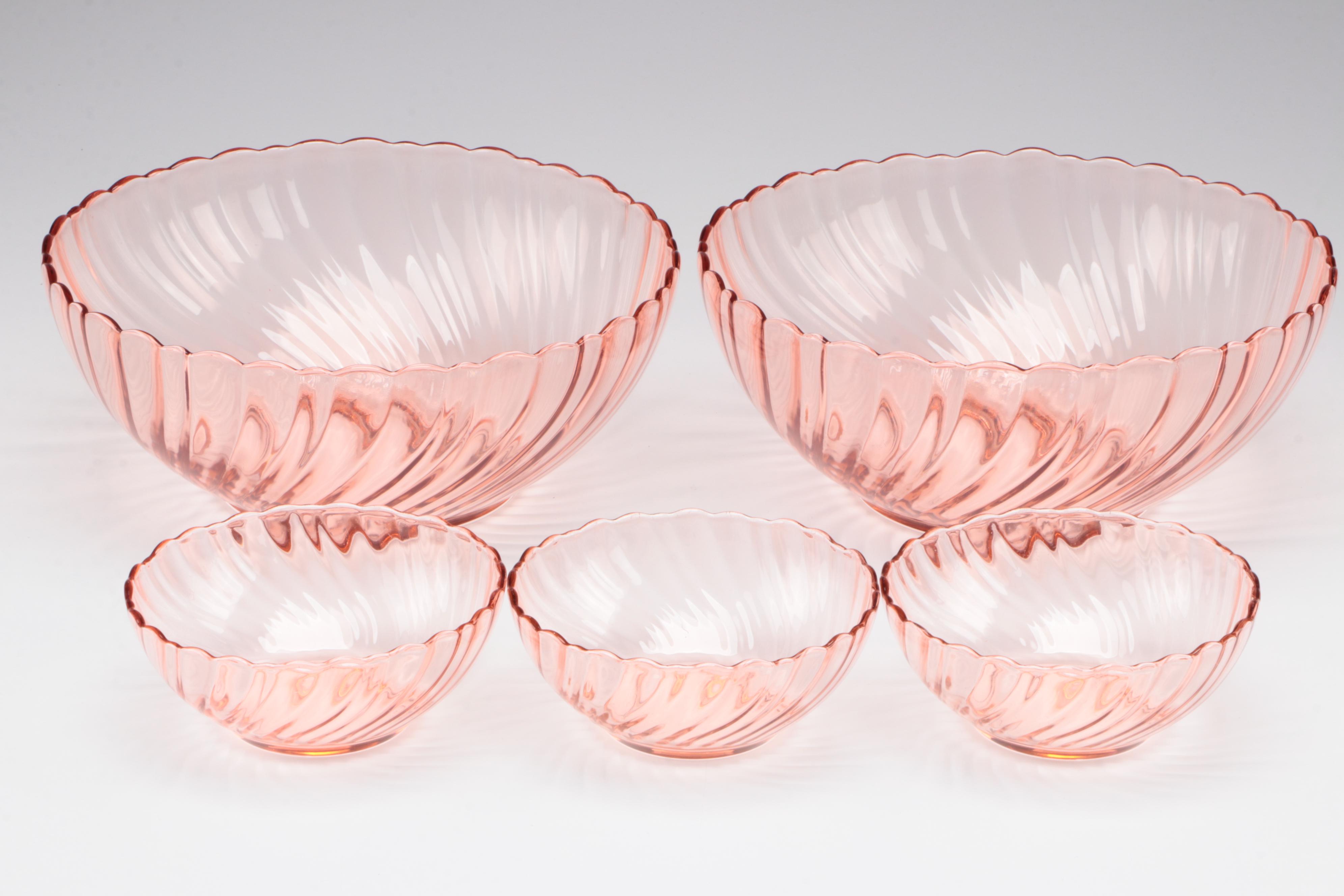 Cristal D'Arques-Durand "Rosaline Pink" Swirl Optic Glass Tableware