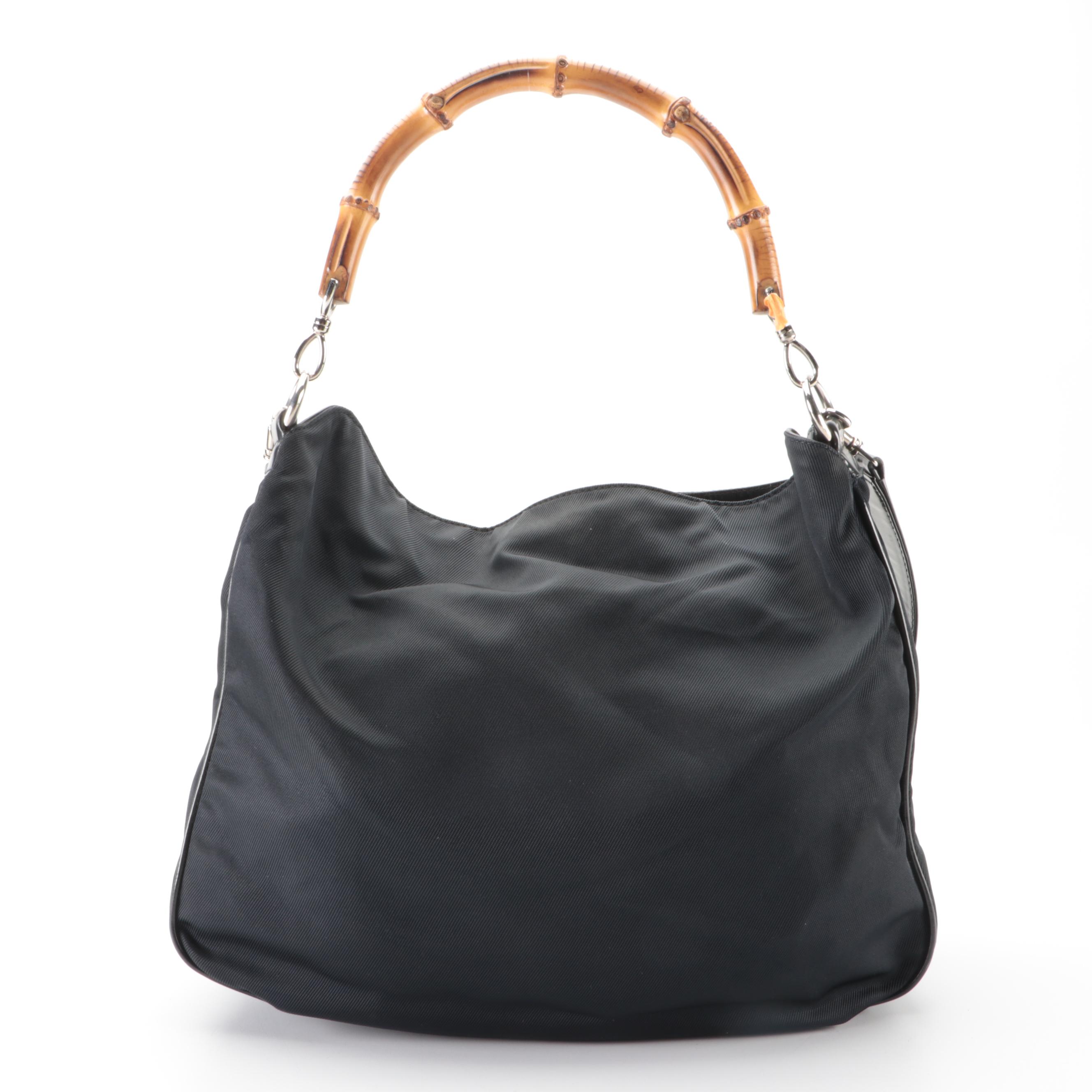 Gucci Bamboo Hobo Bag in Midnight Blue Nylon Gabardine and Leather