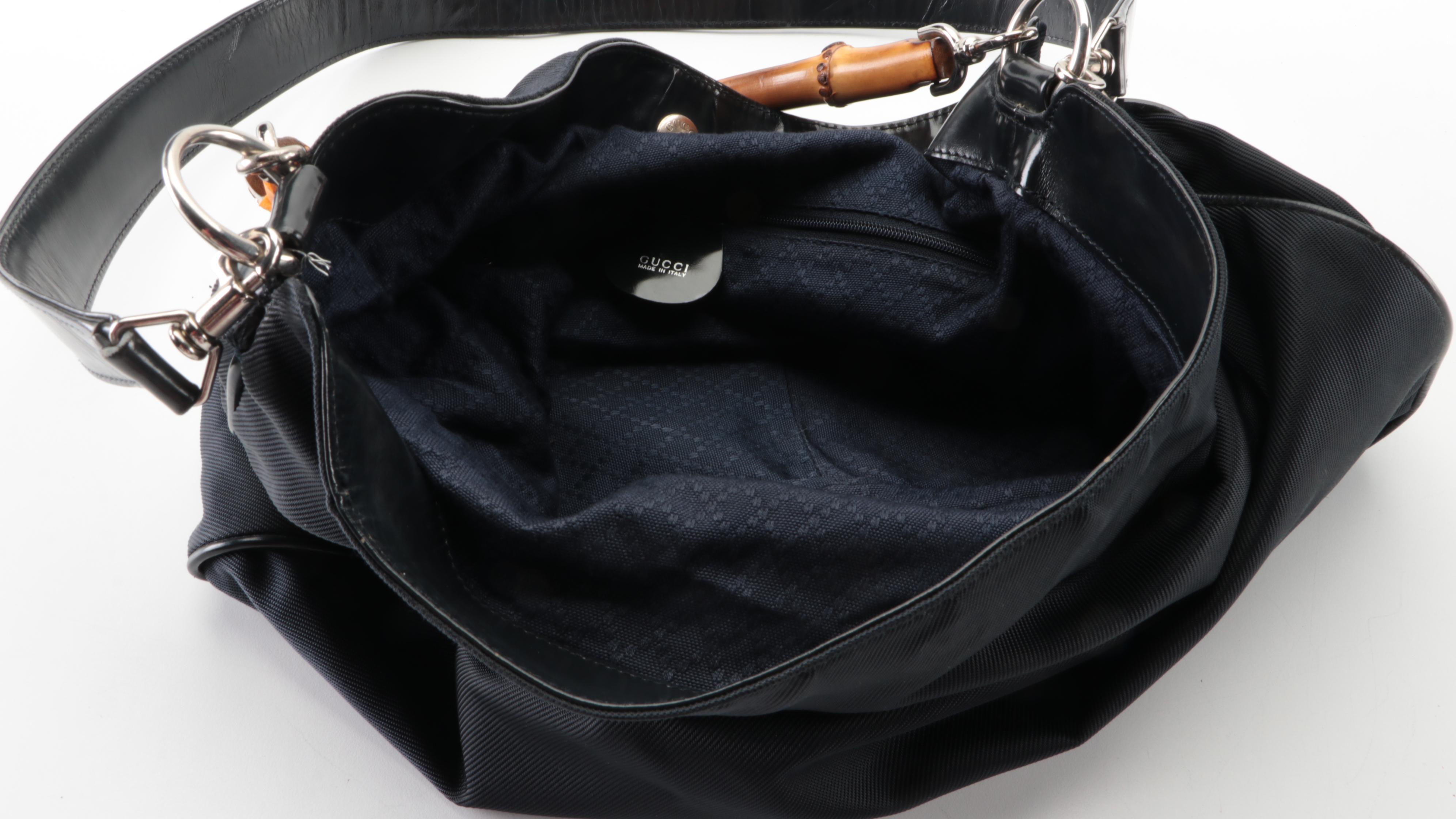 Gucci Bamboo Hobo Bag in Midnight Blue Nylon Gabardine and Leather