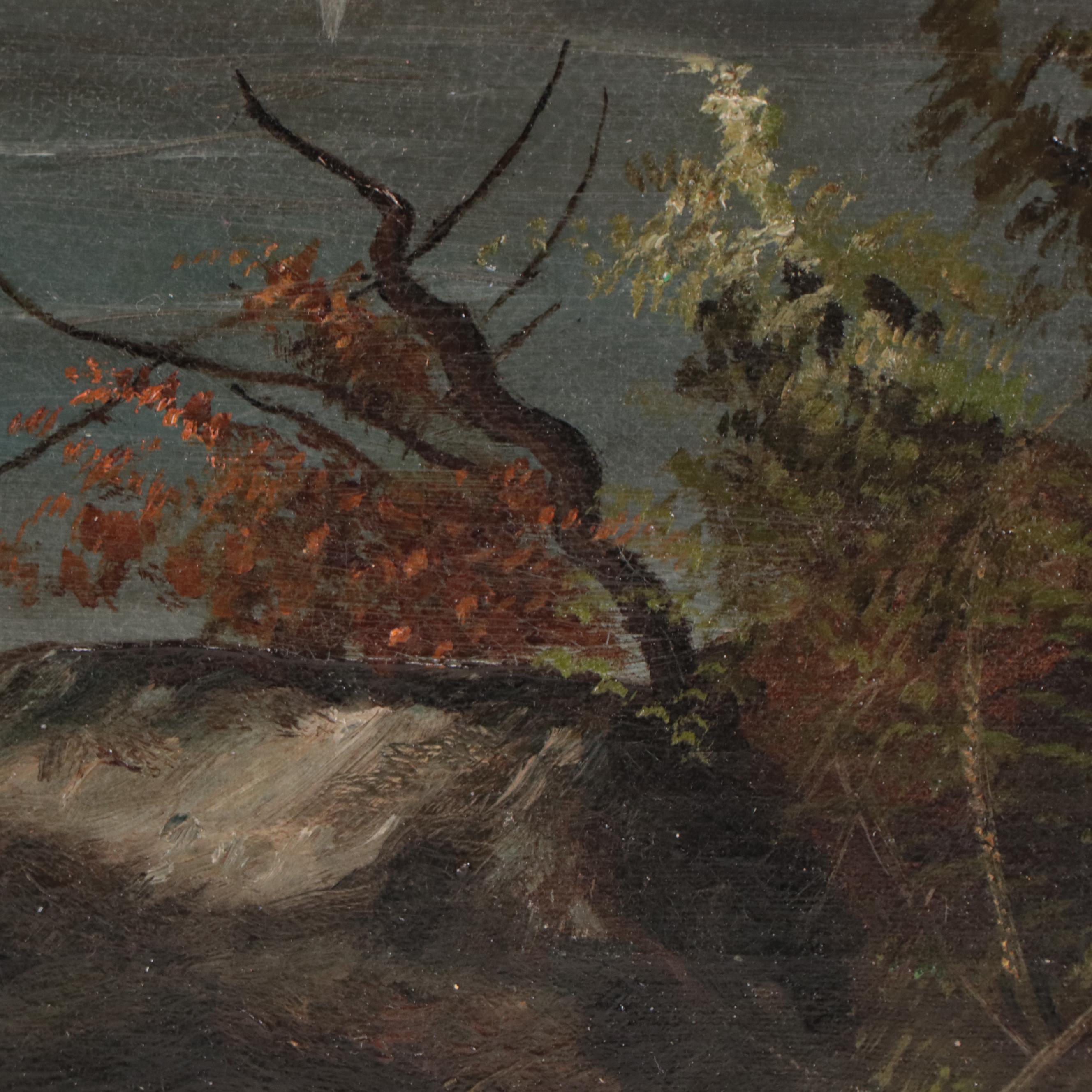 Oil Painting of Lake Landscape With Sailboats