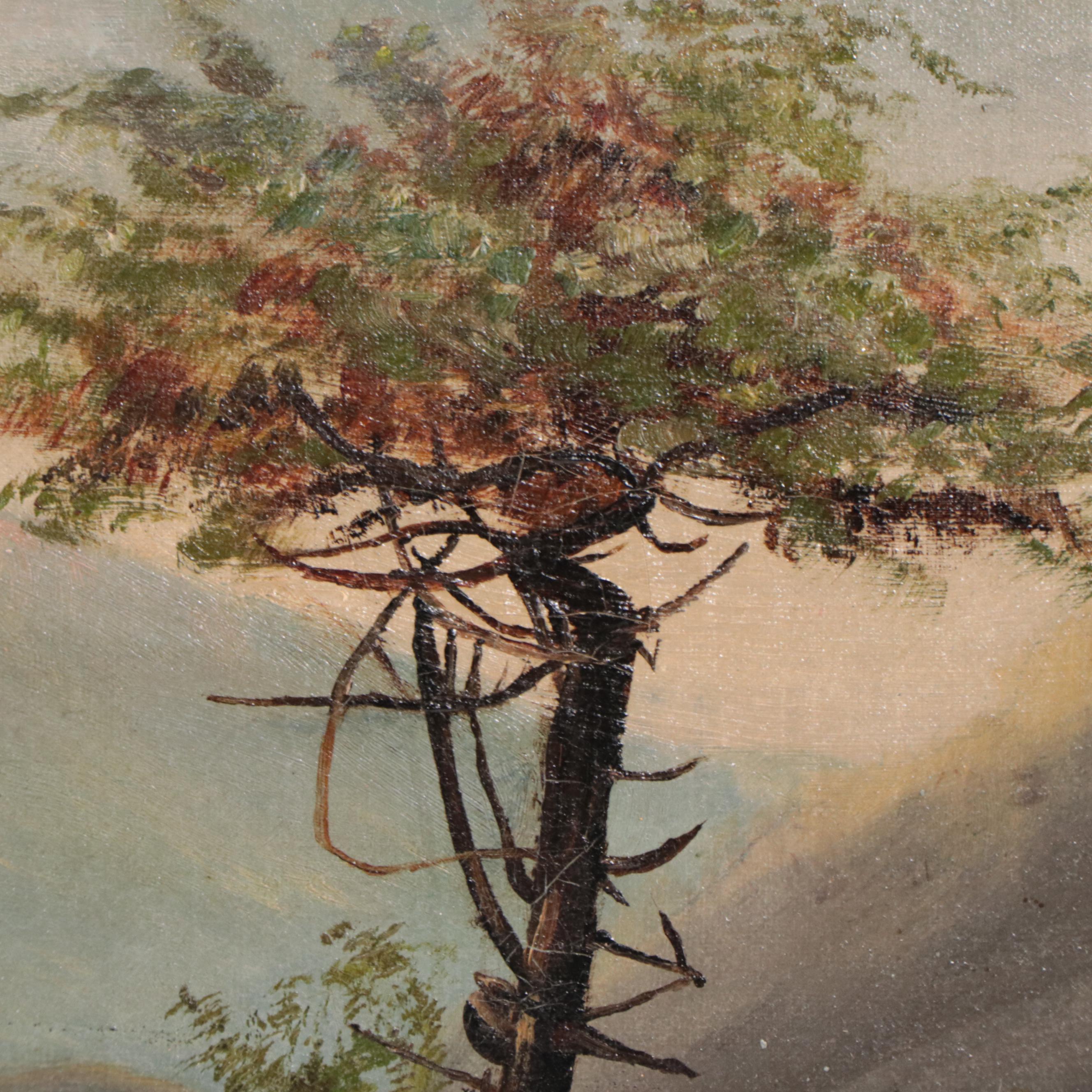 Oil Painting of Lake Landscape With Sailboats