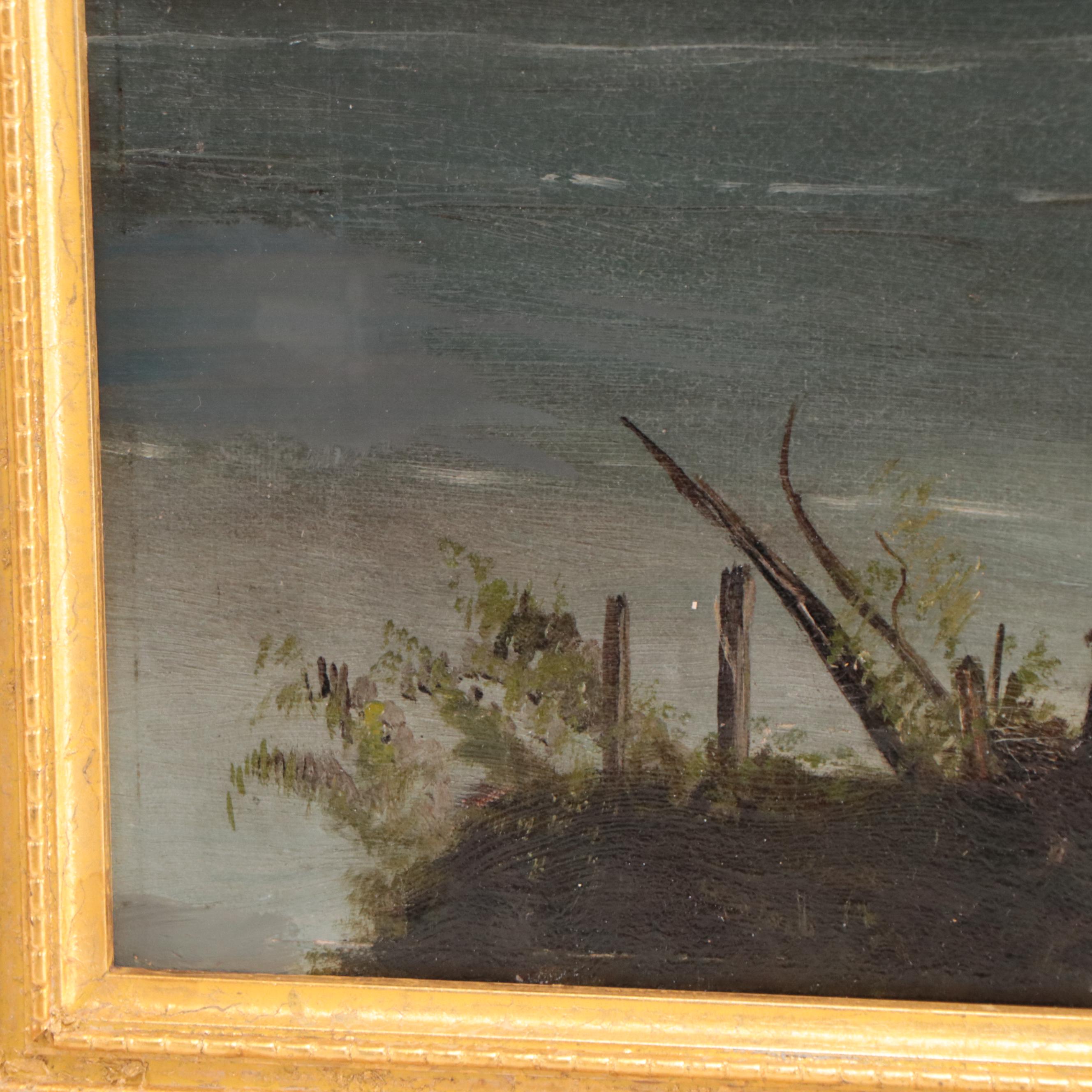 Oil Painting of Lake Landscape With Sailboats