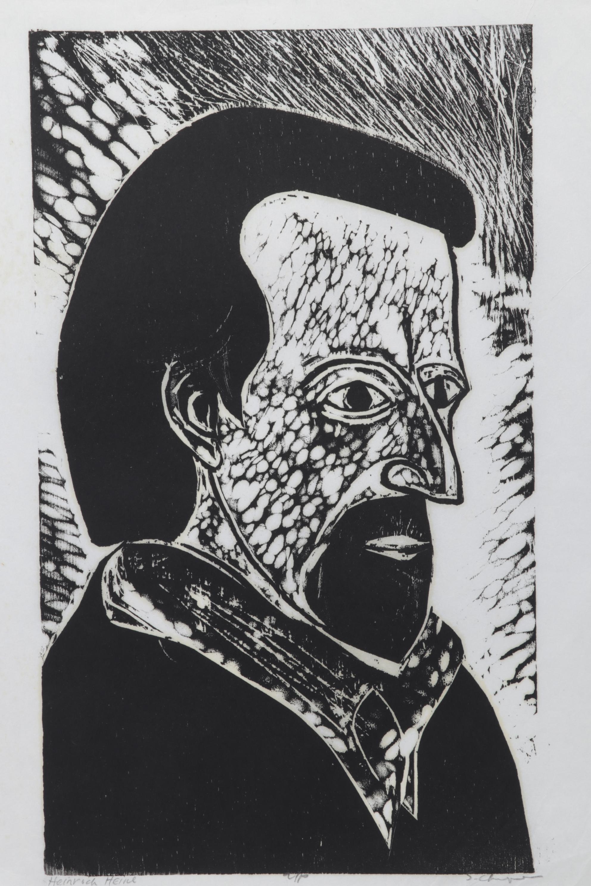 Sidney Chafetz Woodcut "Heinrich Heine," 1970
