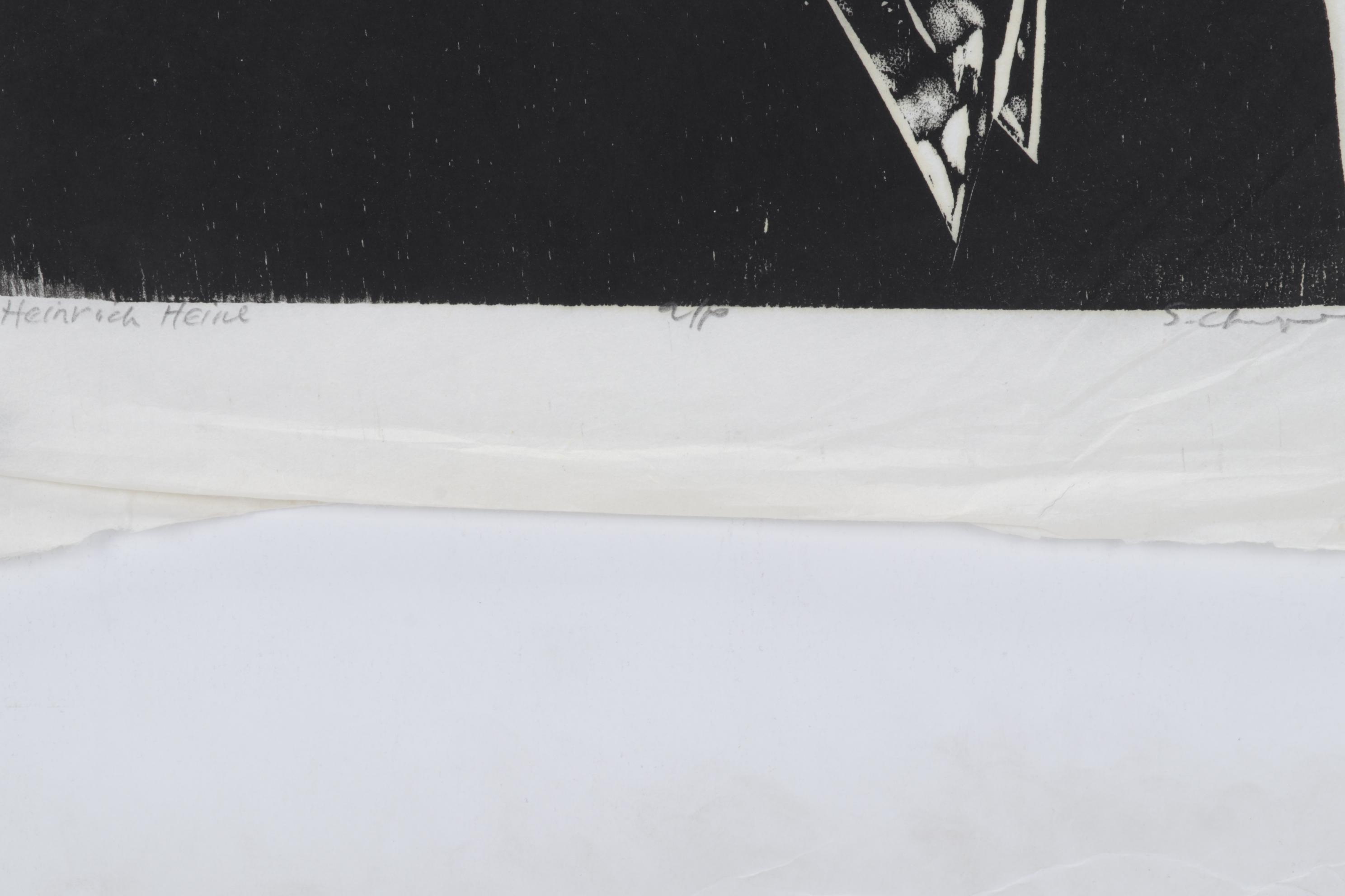 Sidney Chafetz Woodcut "Heinrich Heine," 1970