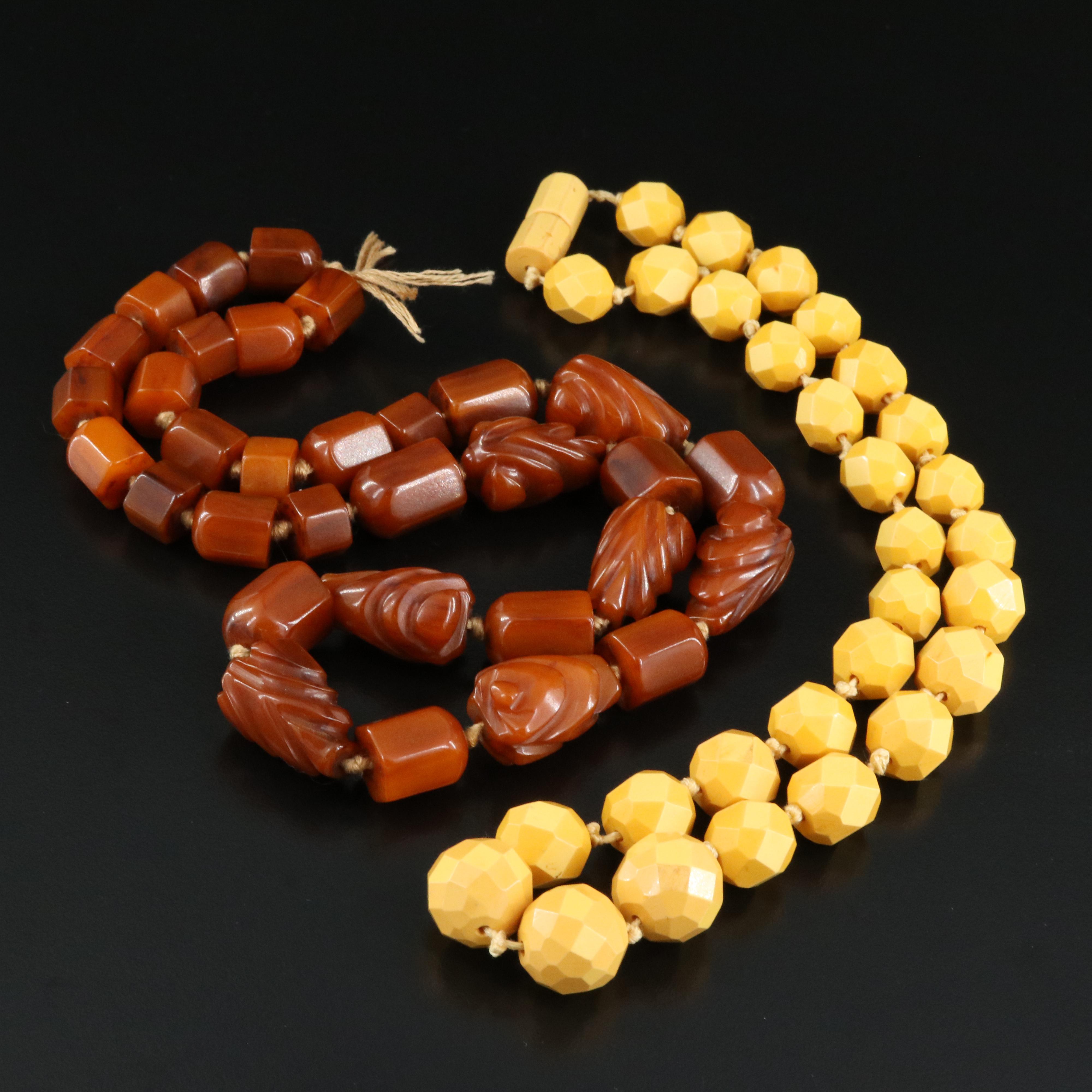 Vintage Bakelite Overdyed and Carved Butterscotch Necklaces