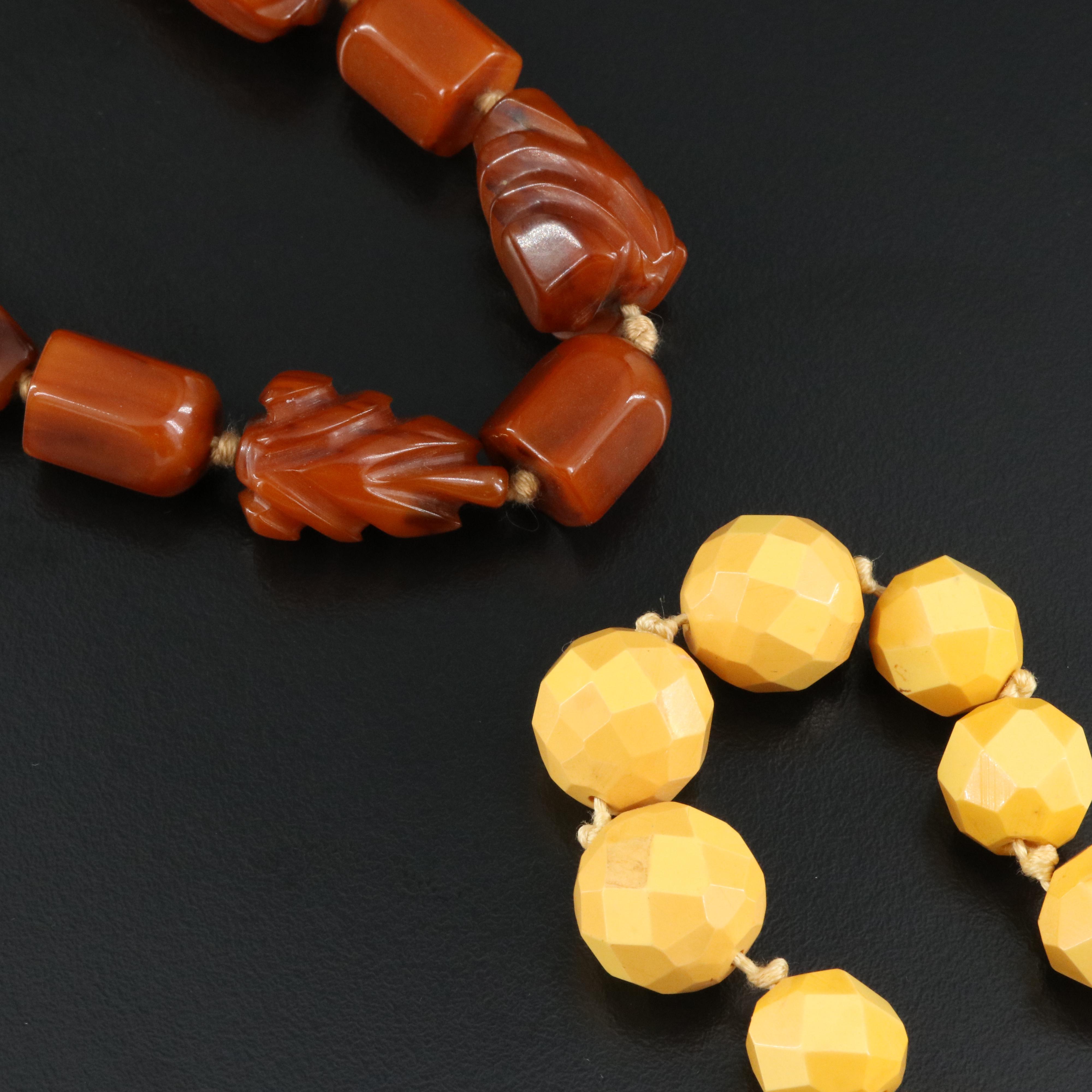 Vintage Bakelite Overdyed and Carved Butterscotch Necklaces