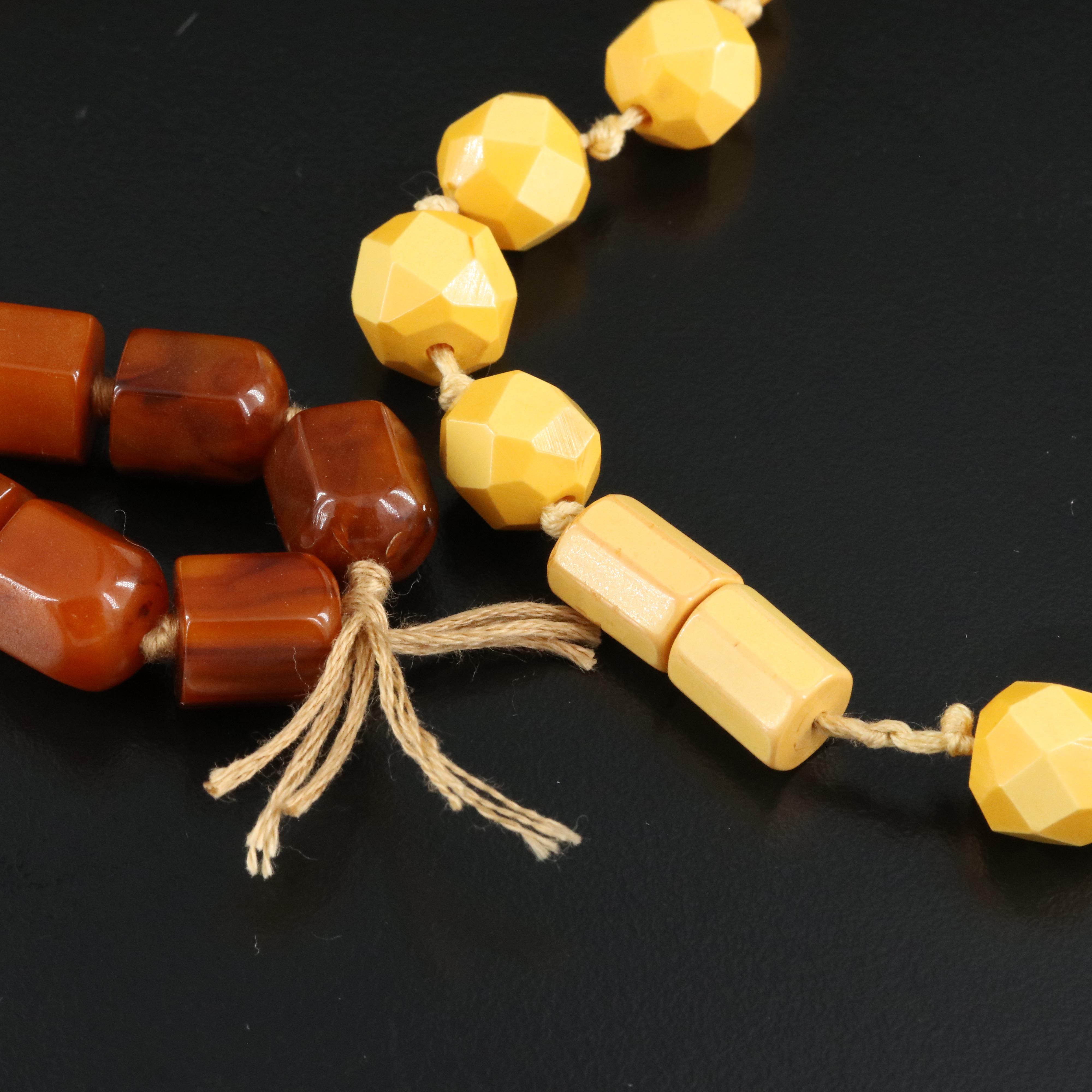 Vintage Bakelite Overdyed and Carved Butterscotch Necklaces