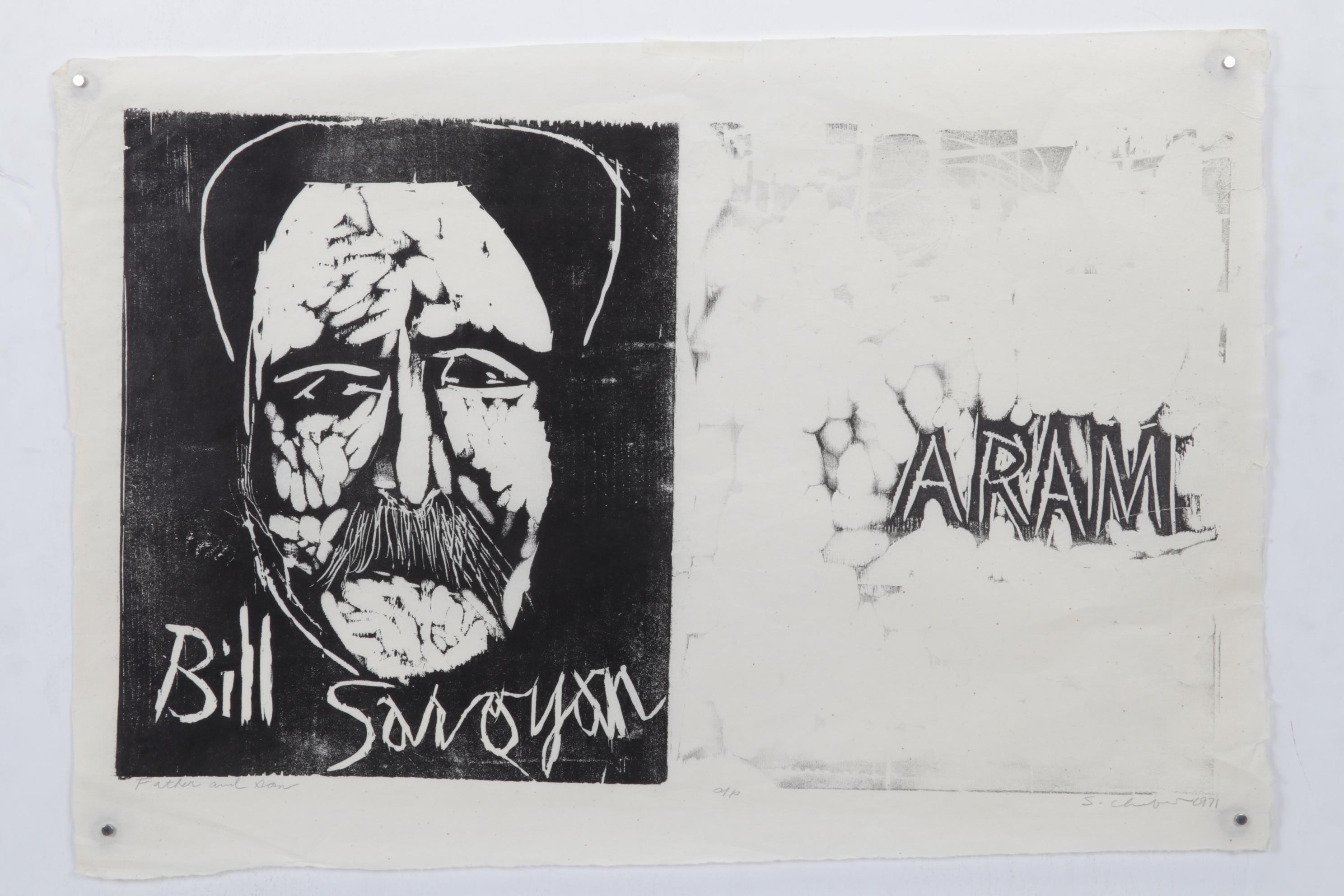 Sidney Chafetz Woodcut "Father and Son," 1971