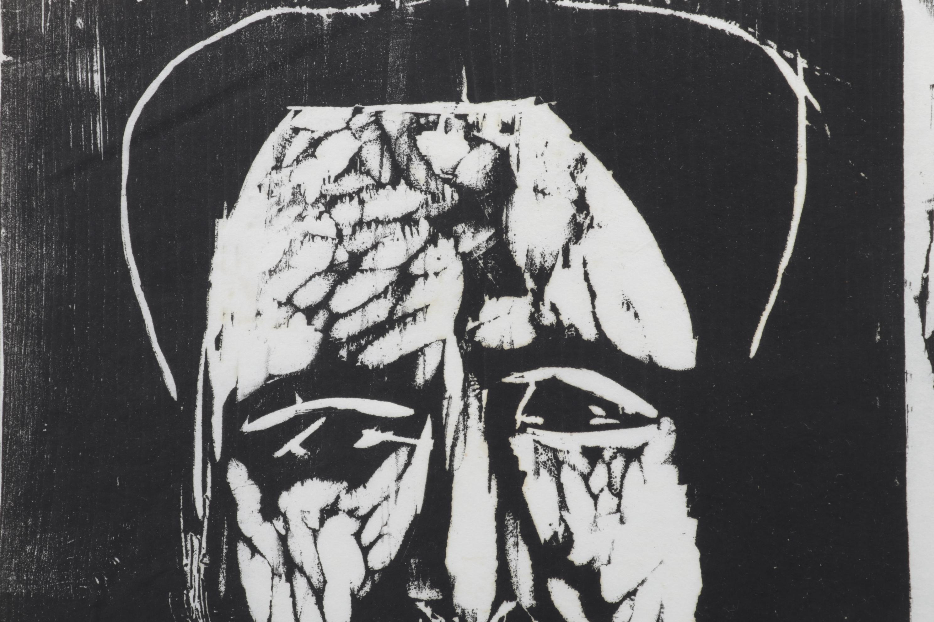 Sidney Chafetz Woodcut "Father and Son," 1971