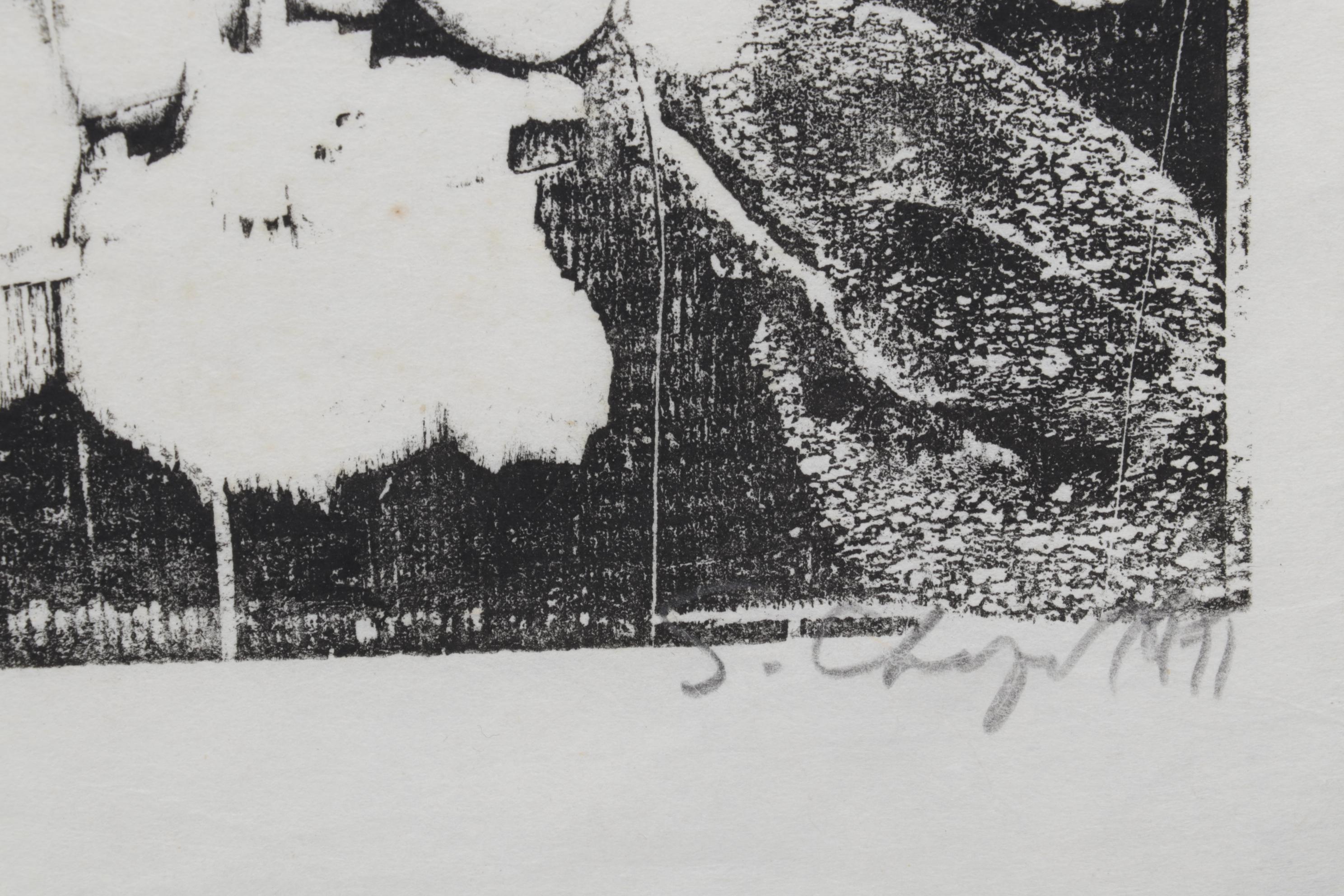 Sidney Chafetz Woodcut "Father and Son," 1971