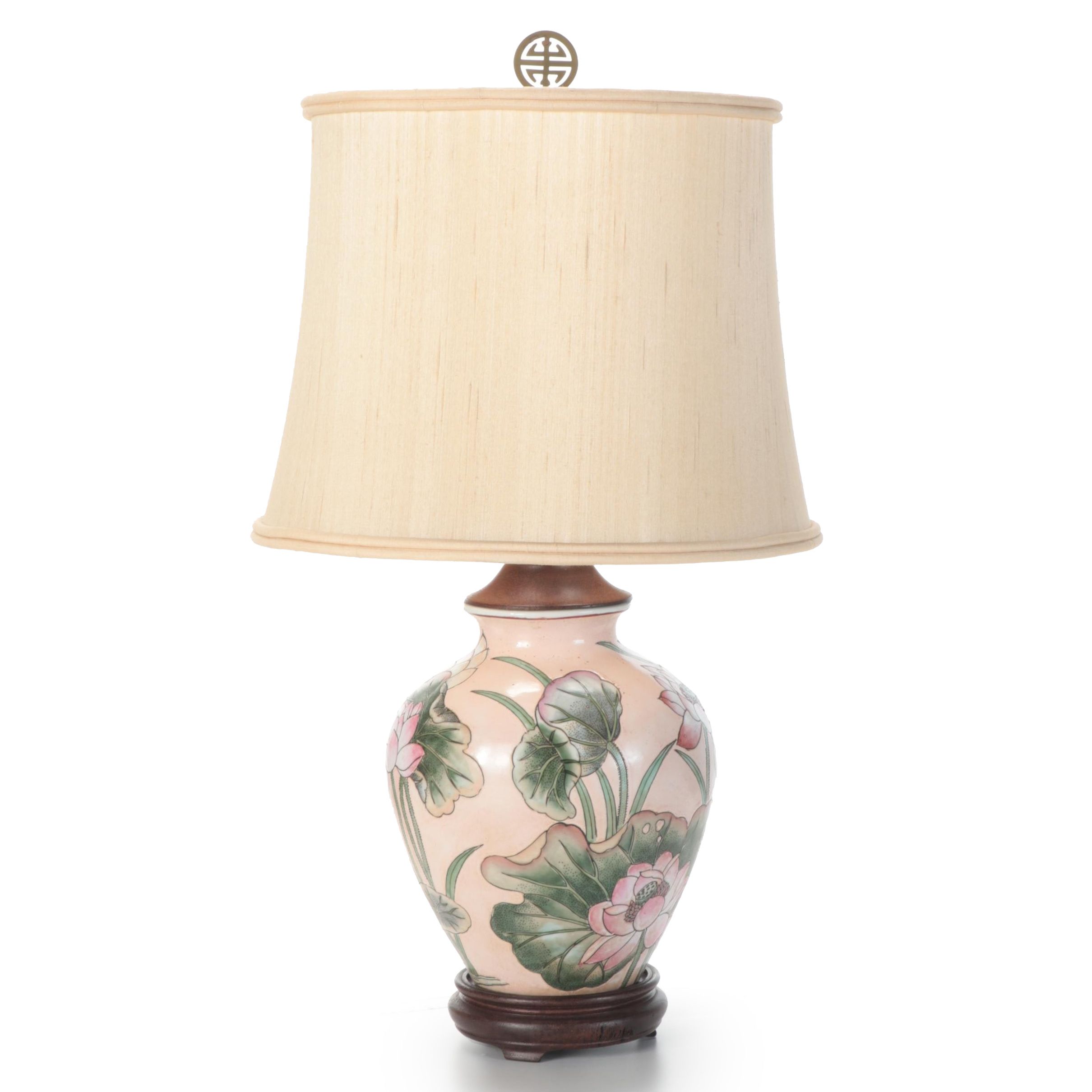 Chinese Porcelain Lotus Flower Jar Table Lamp, Late 20th Century