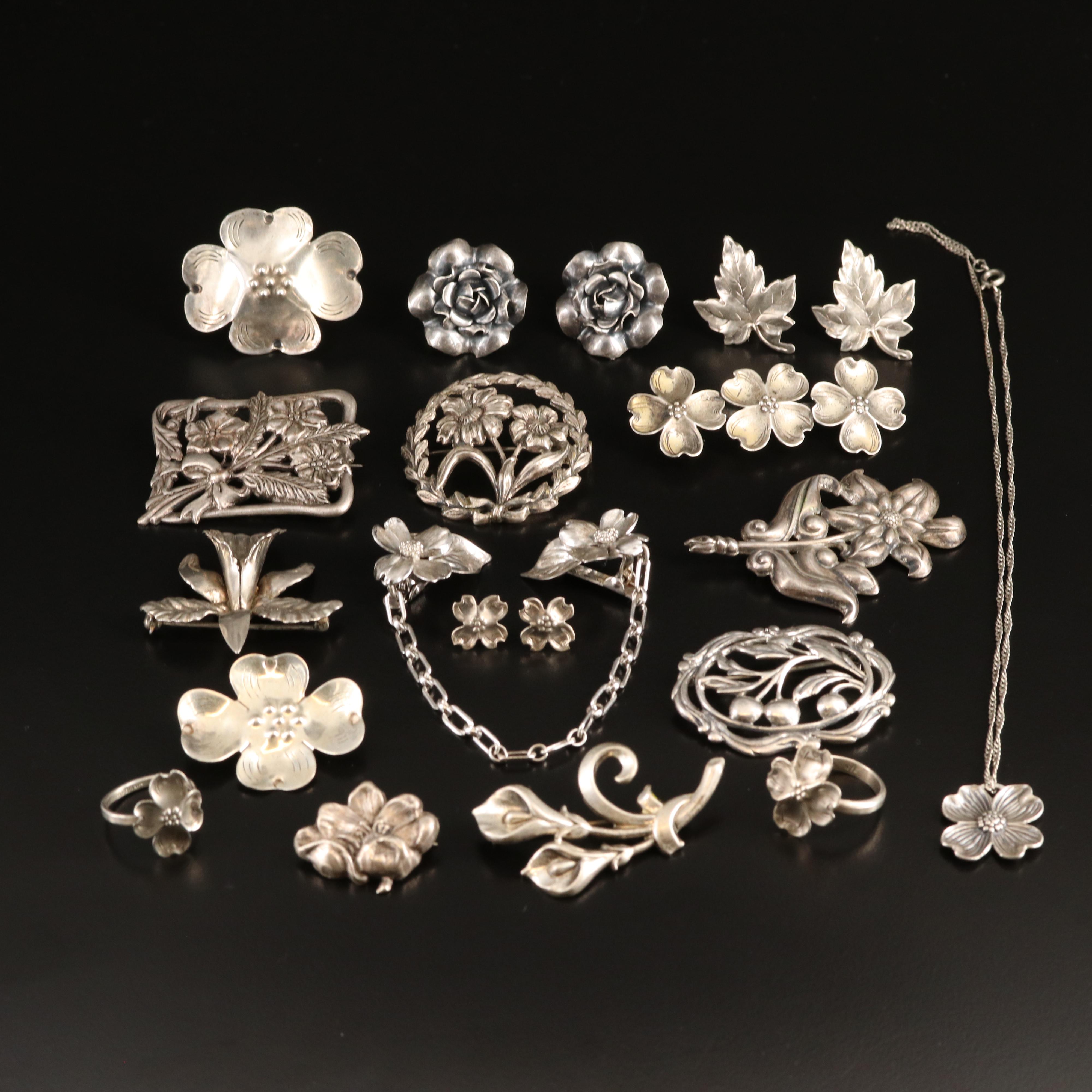 Stuart Nye "Dogwood", Danecraft and Sterling Featured in Floral Jewelry