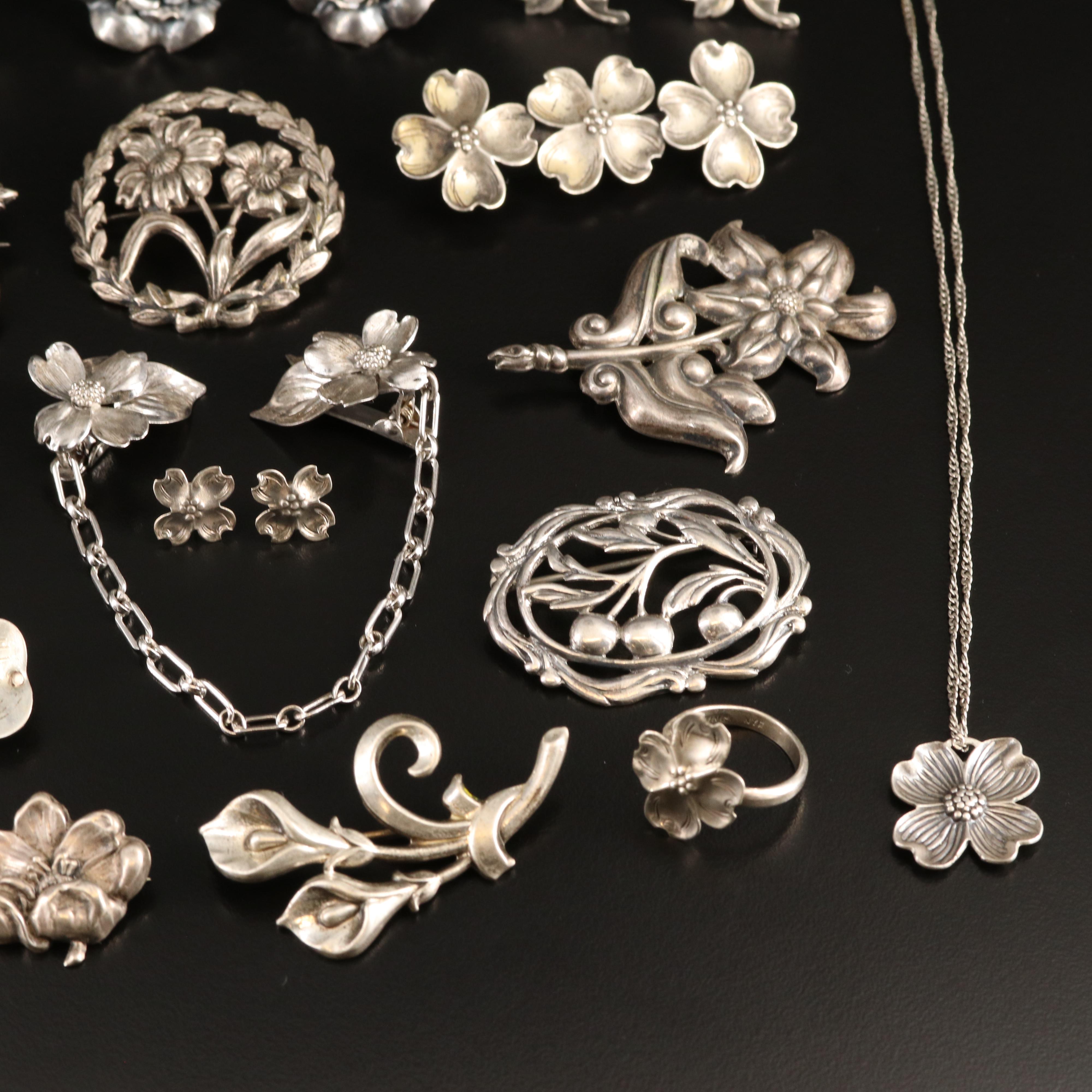 Stuart Nye "Dogwood", Danecraft and Sterling Featured in Floral Jewelry