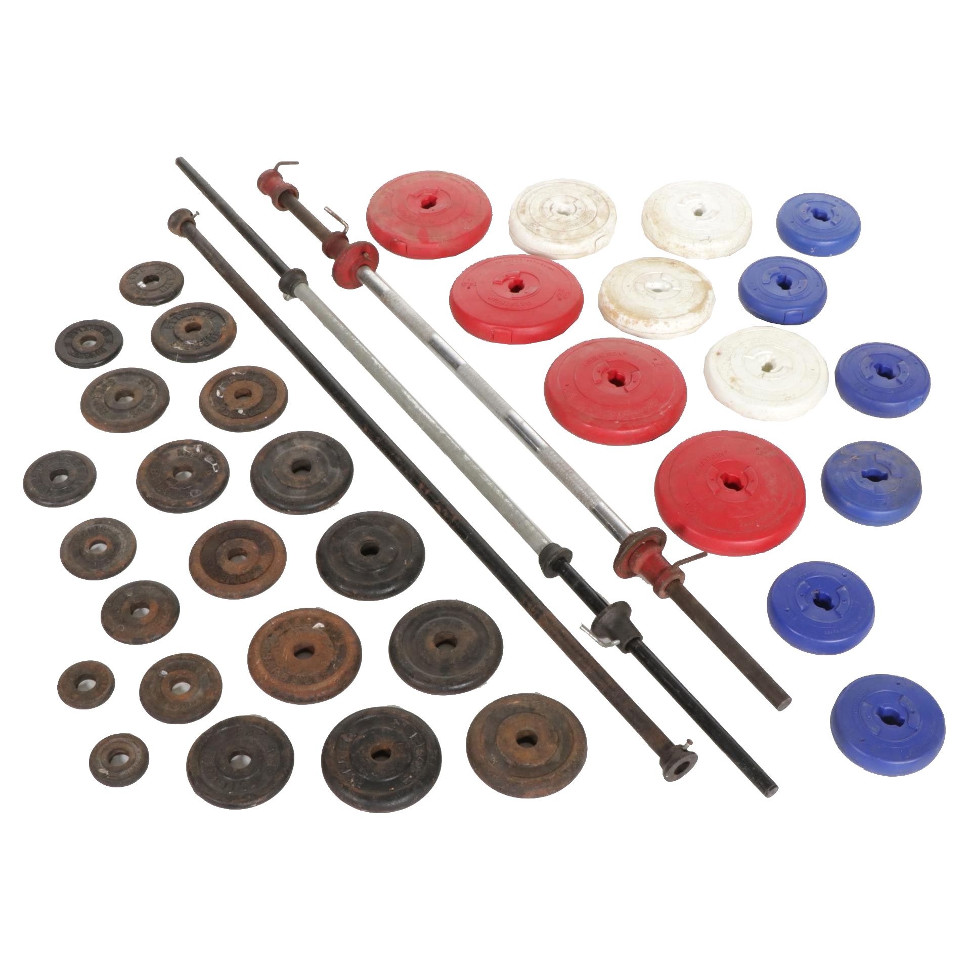 Three Steel Barbells With Assorted Weight Sets