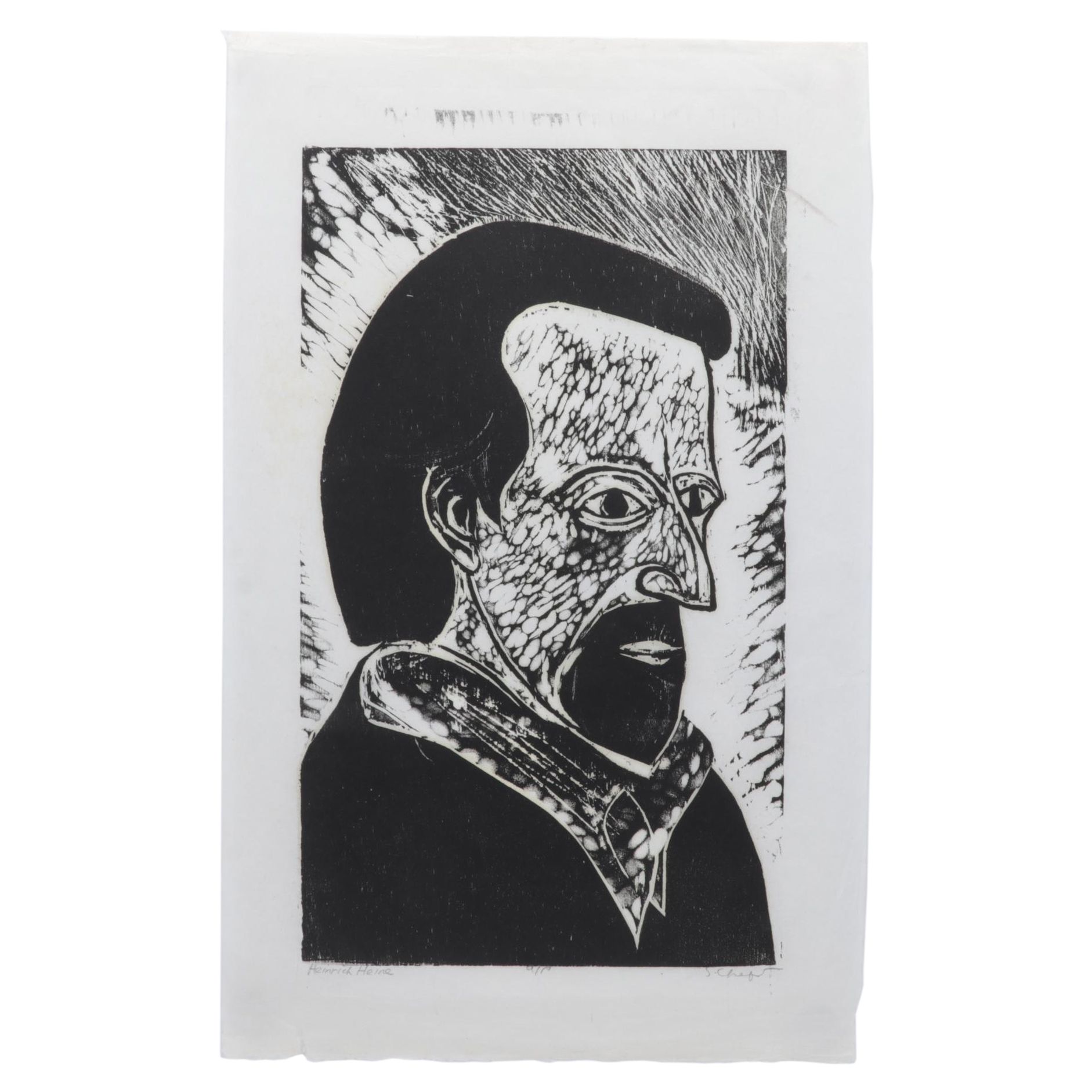 Sidney Chafetz Woodcut "Heinrich Heine," 1970