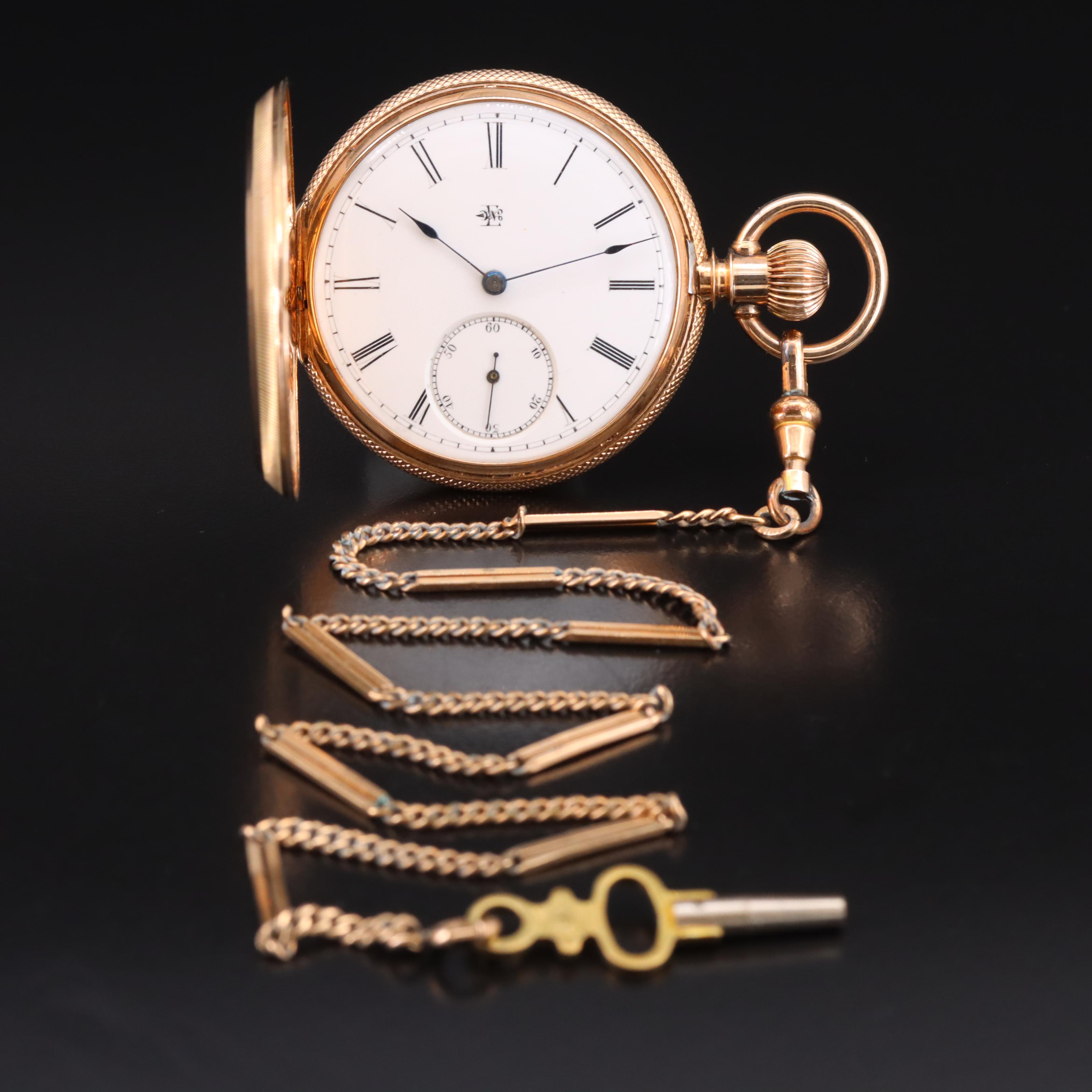 1880 Elgin Hunter Case Pocket Watch with Chain
