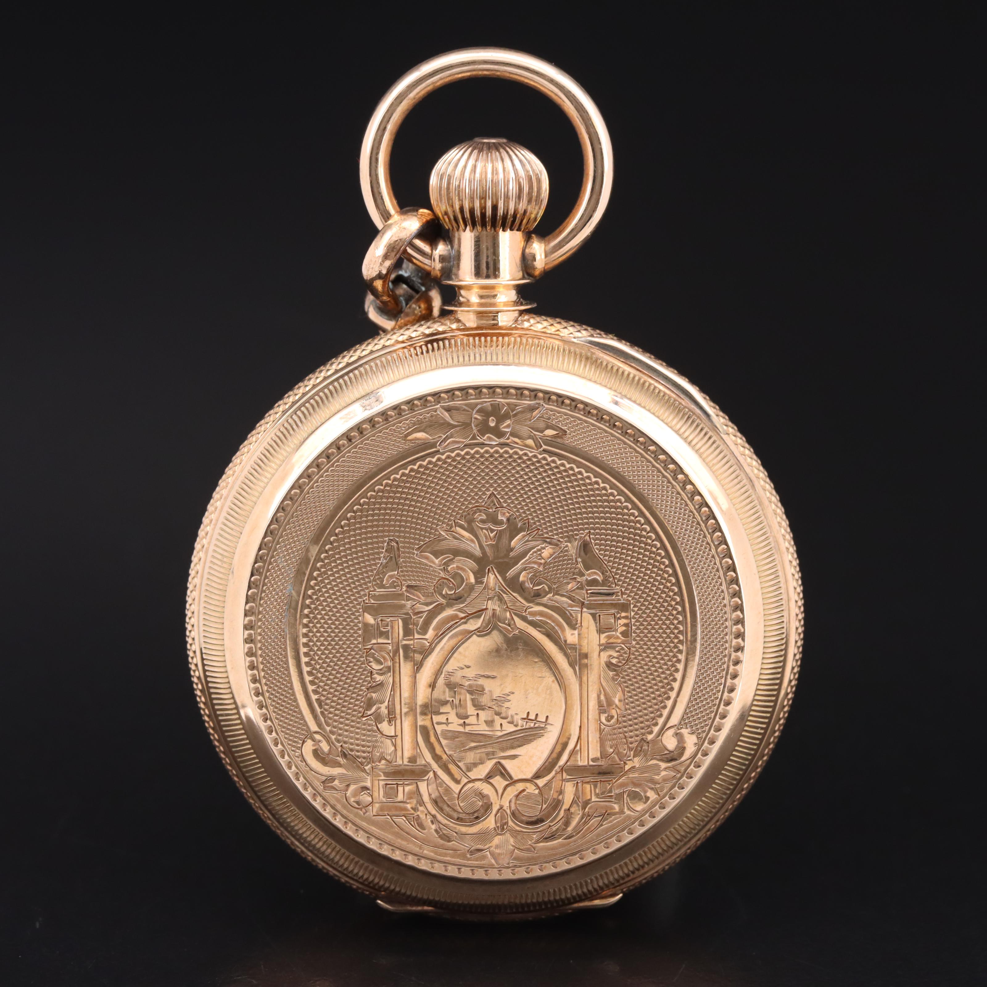 1880 Elgin Hunter Case Pocket Watch with Chain