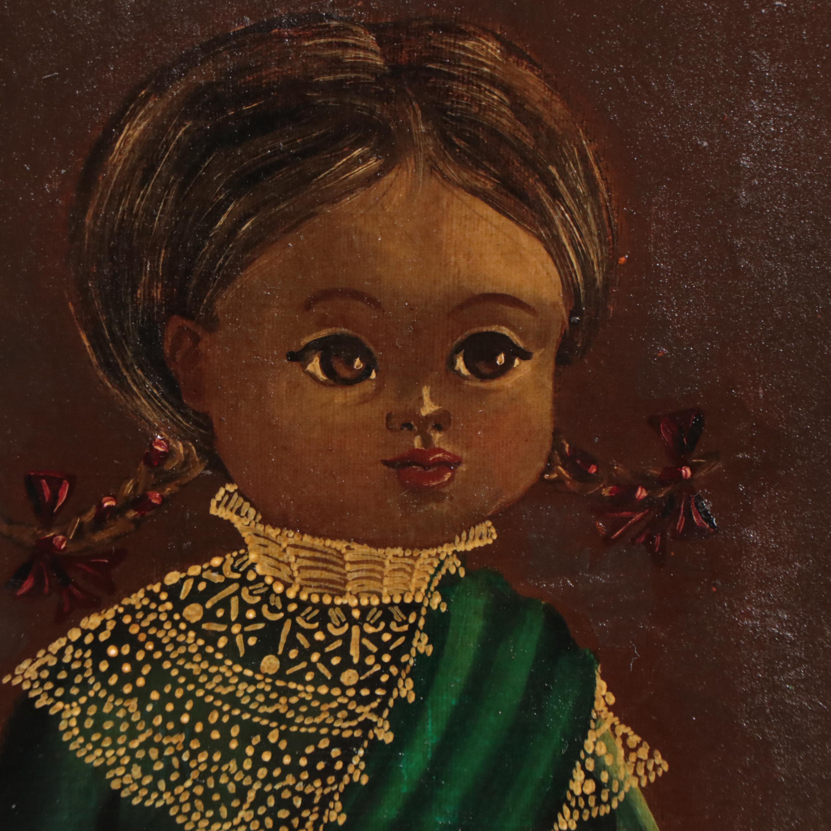 Agapito Labios Oil Painting of Young Girl and Chihuahua