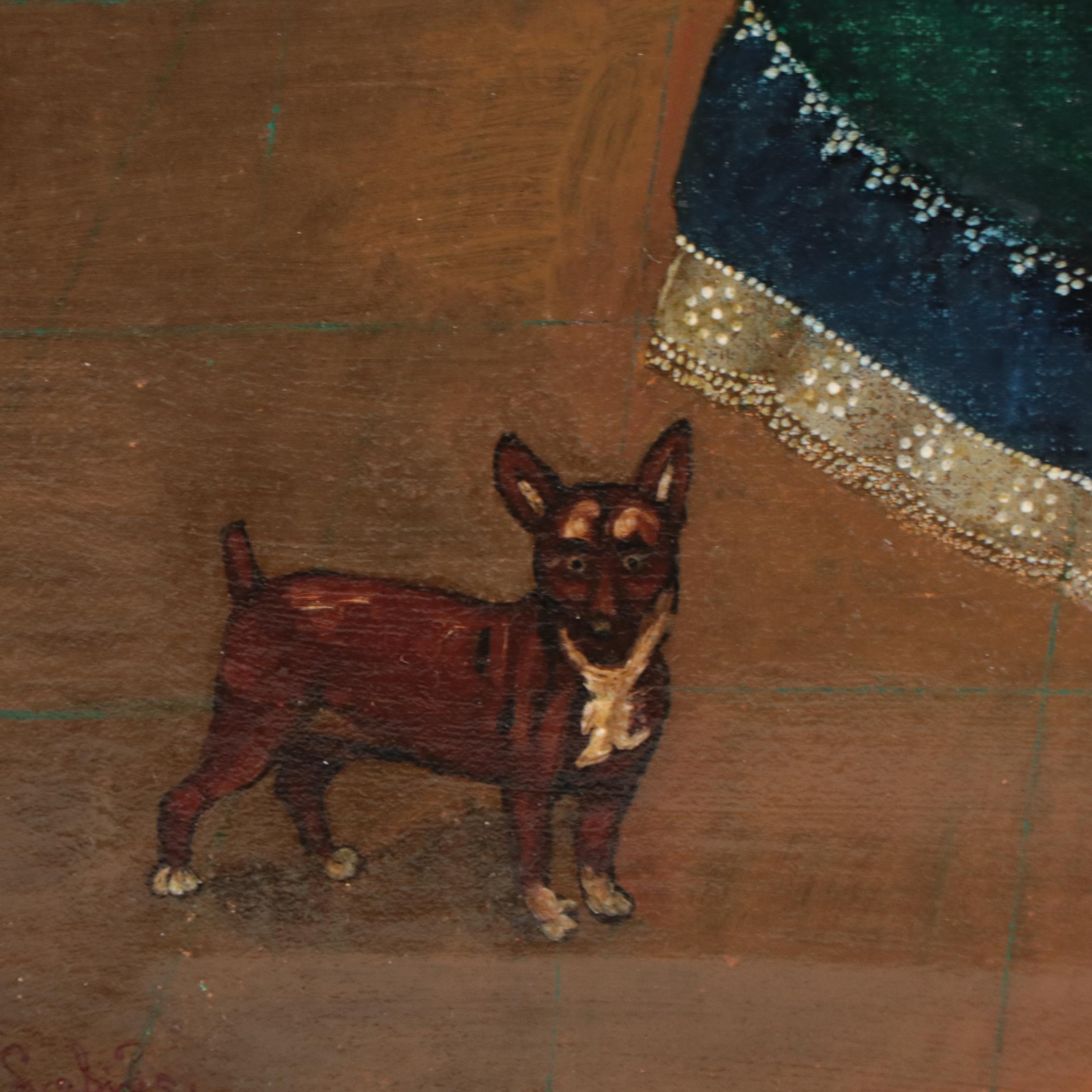 Agapito Labios Oil Painting of Young Girl and Chihuahua