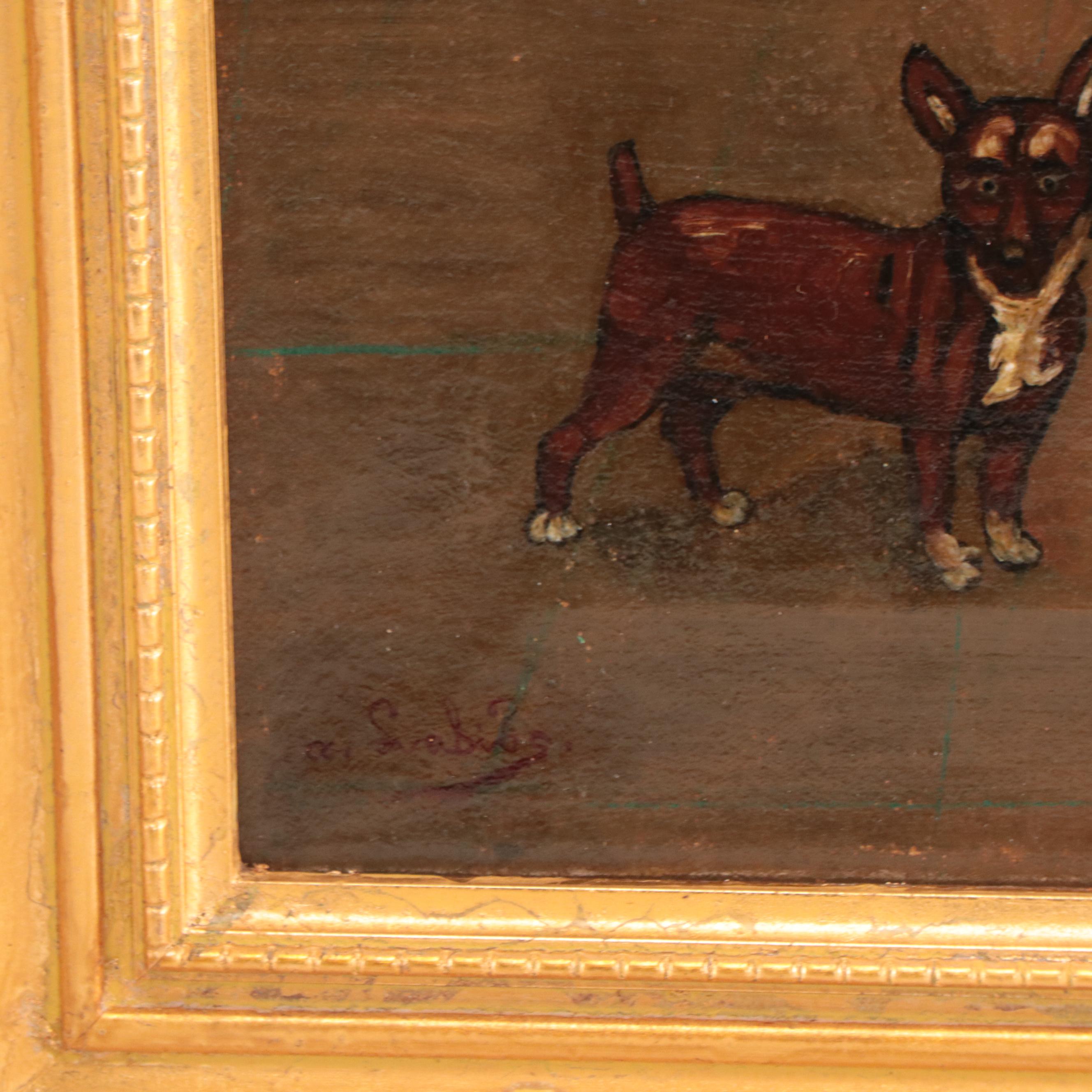 Agapito Labios Oil Painting of Young Girl and Chihuahua