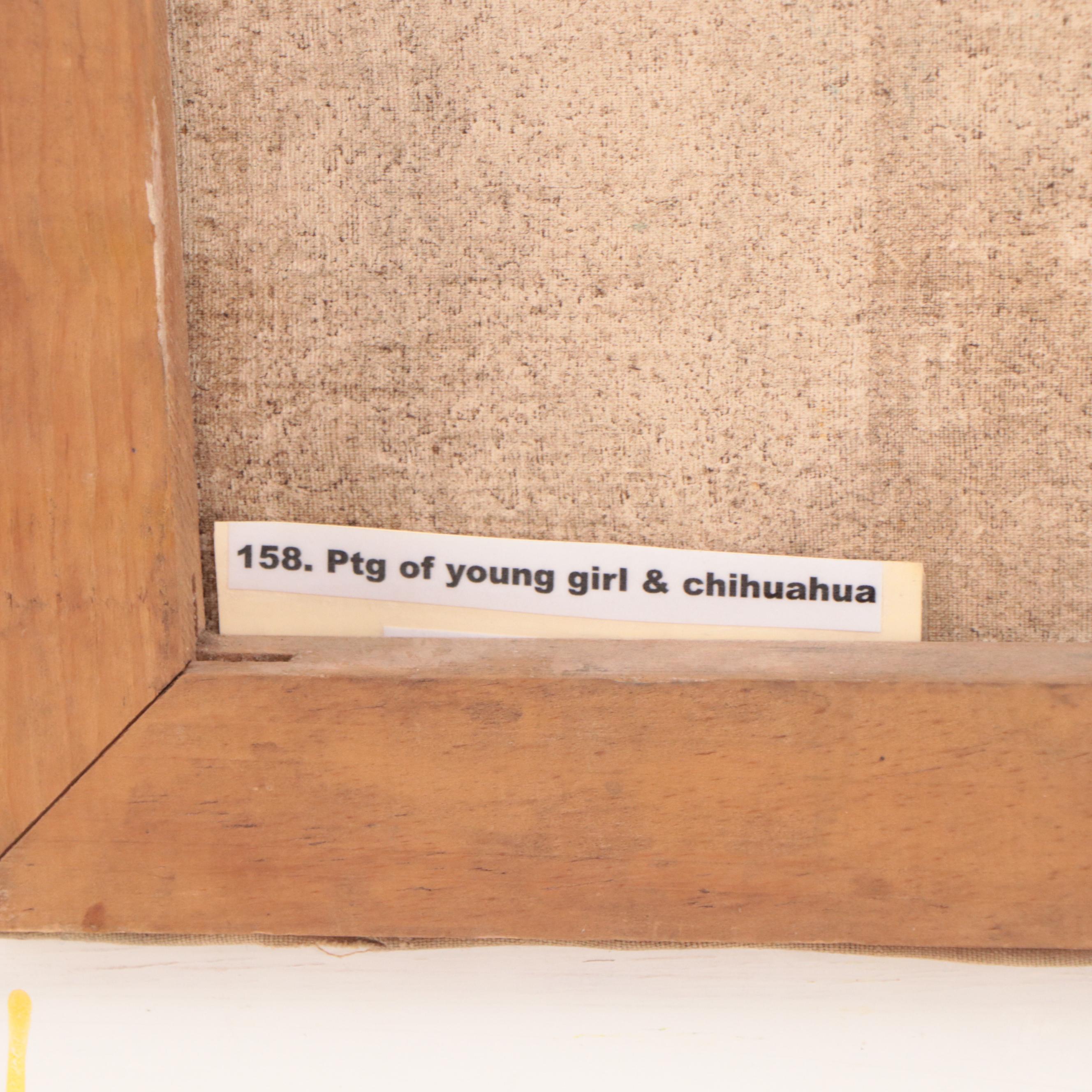 Agapito Labios Oil Painting of Young Girl and Chihuahua