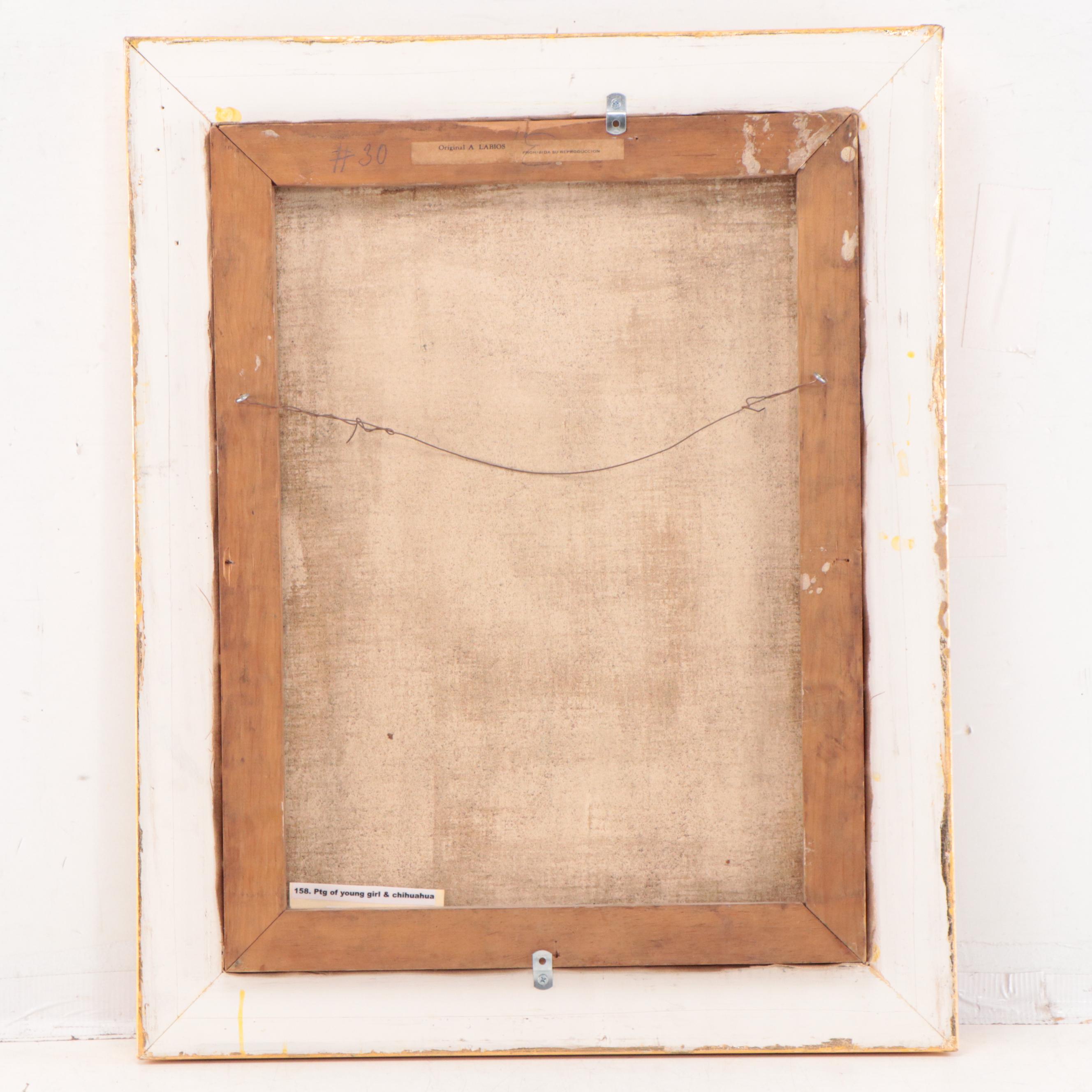 Agapito Labios Oil Painting of Young Girl and Chihuahua