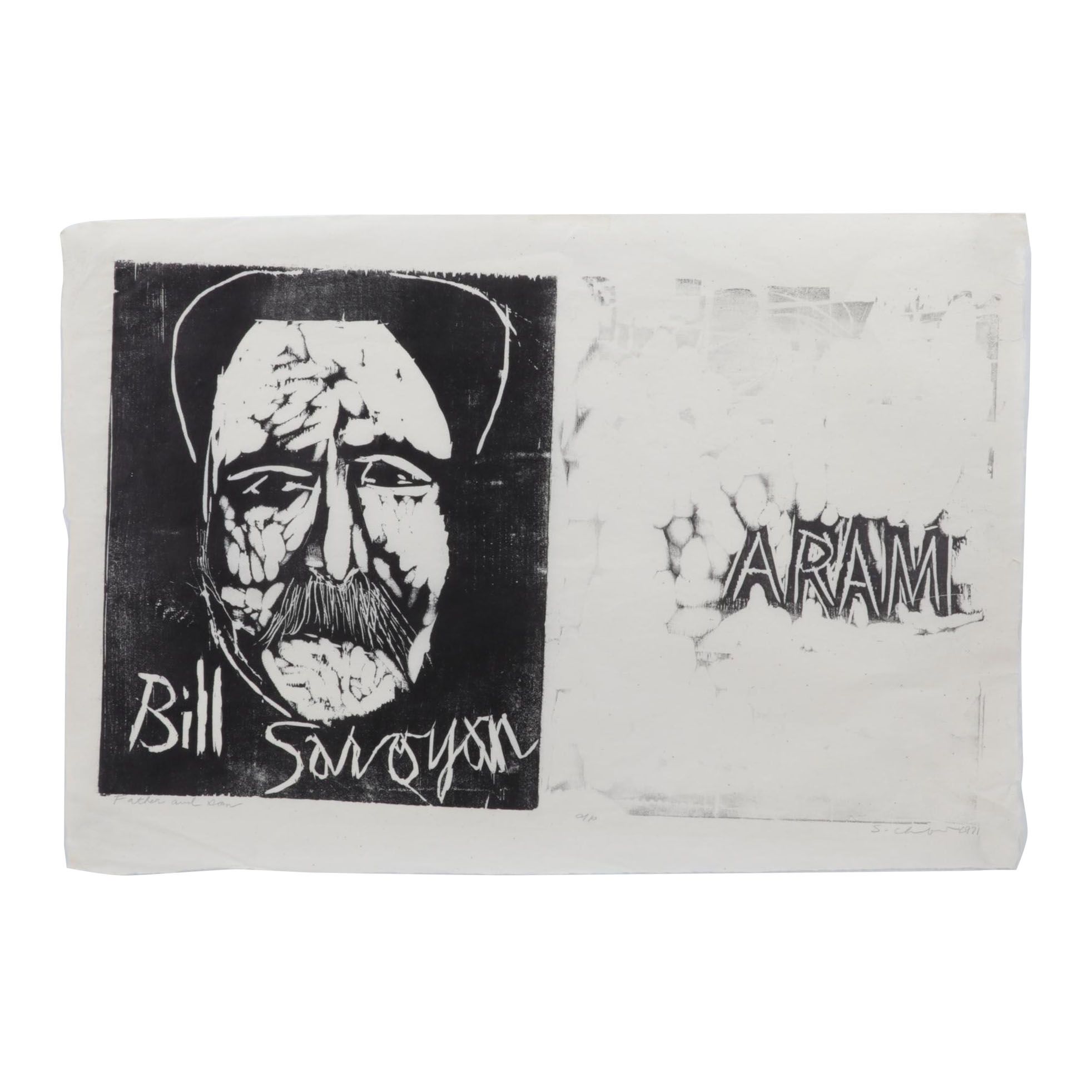 Sidney Chafetz Woodcut "Father and Son," 1971